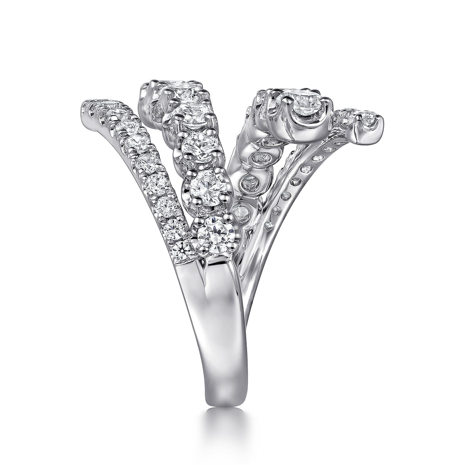 Double Row Diamond Bypass Ladies Ring in 14K White Gold, photograph 4