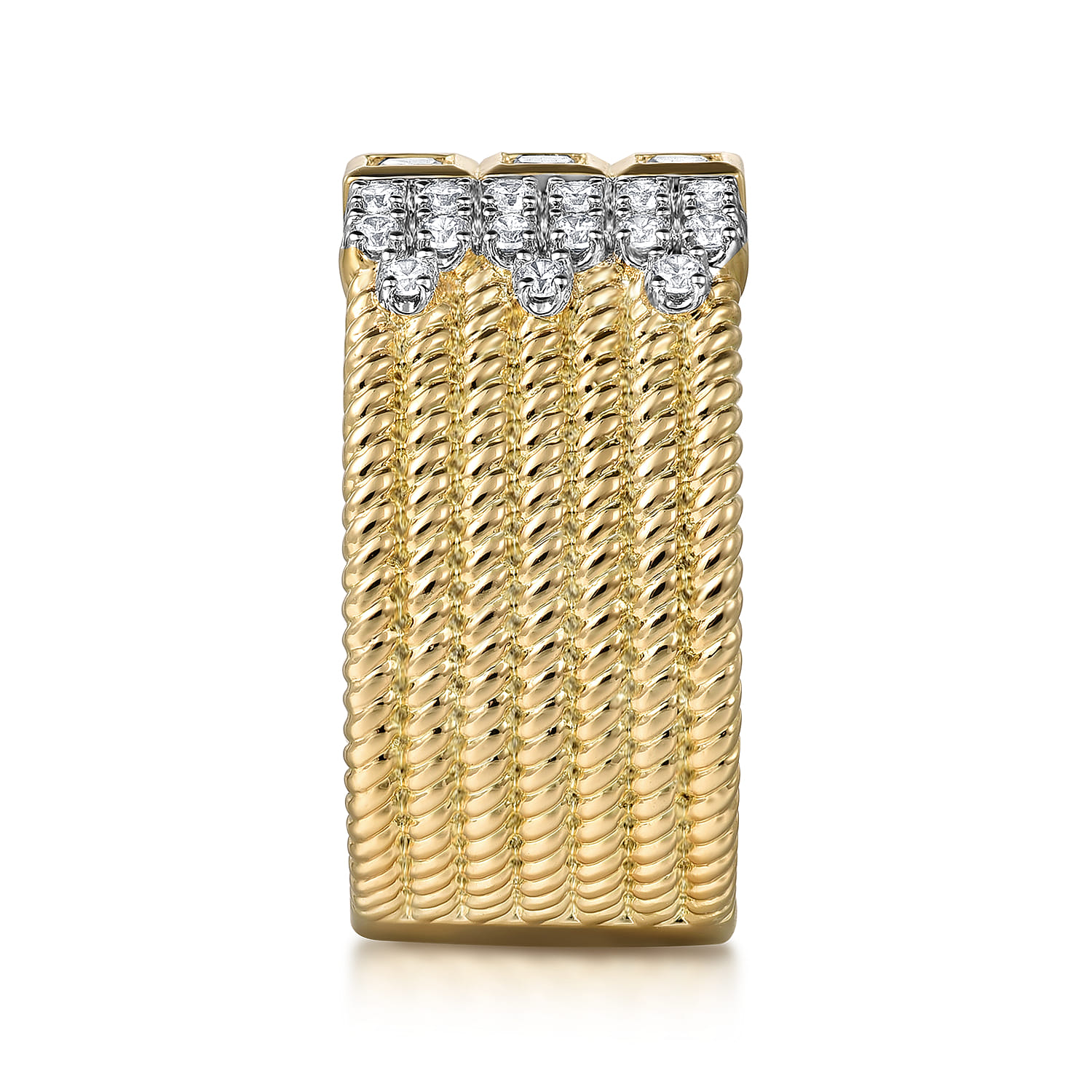 Rope Diamond Wide Band Ladies Ring in 14K Yellow Gold, photograph 4