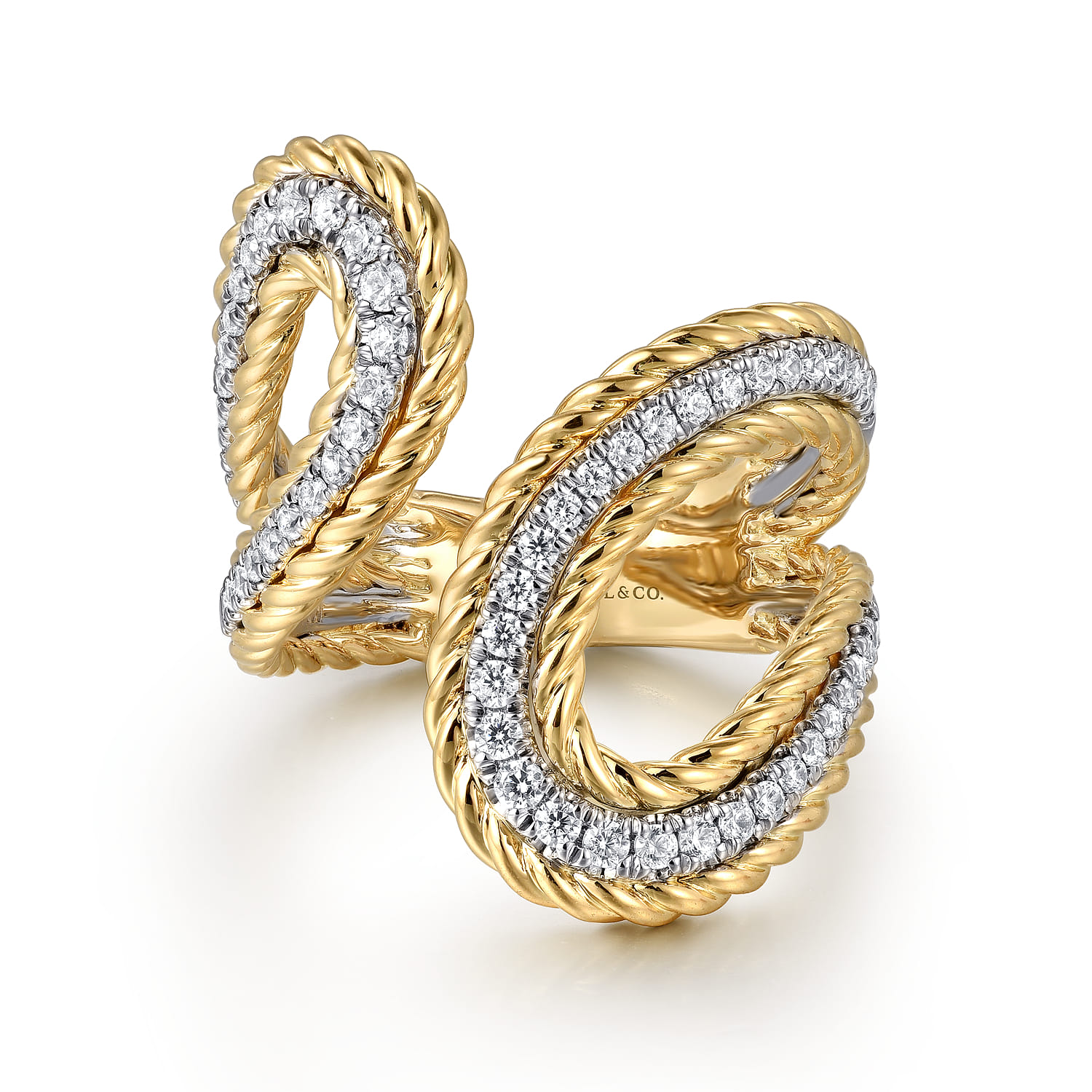 Rope Diamond Bypass Ladies Ring
