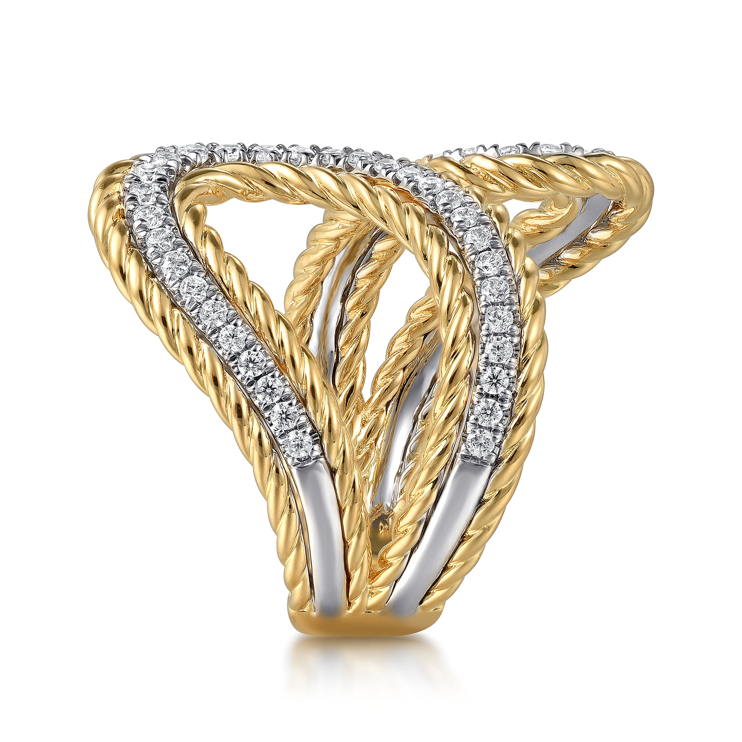Rope Diamond Bypass Ladies Ring in 14K White/Yellow Gold, photograph 4