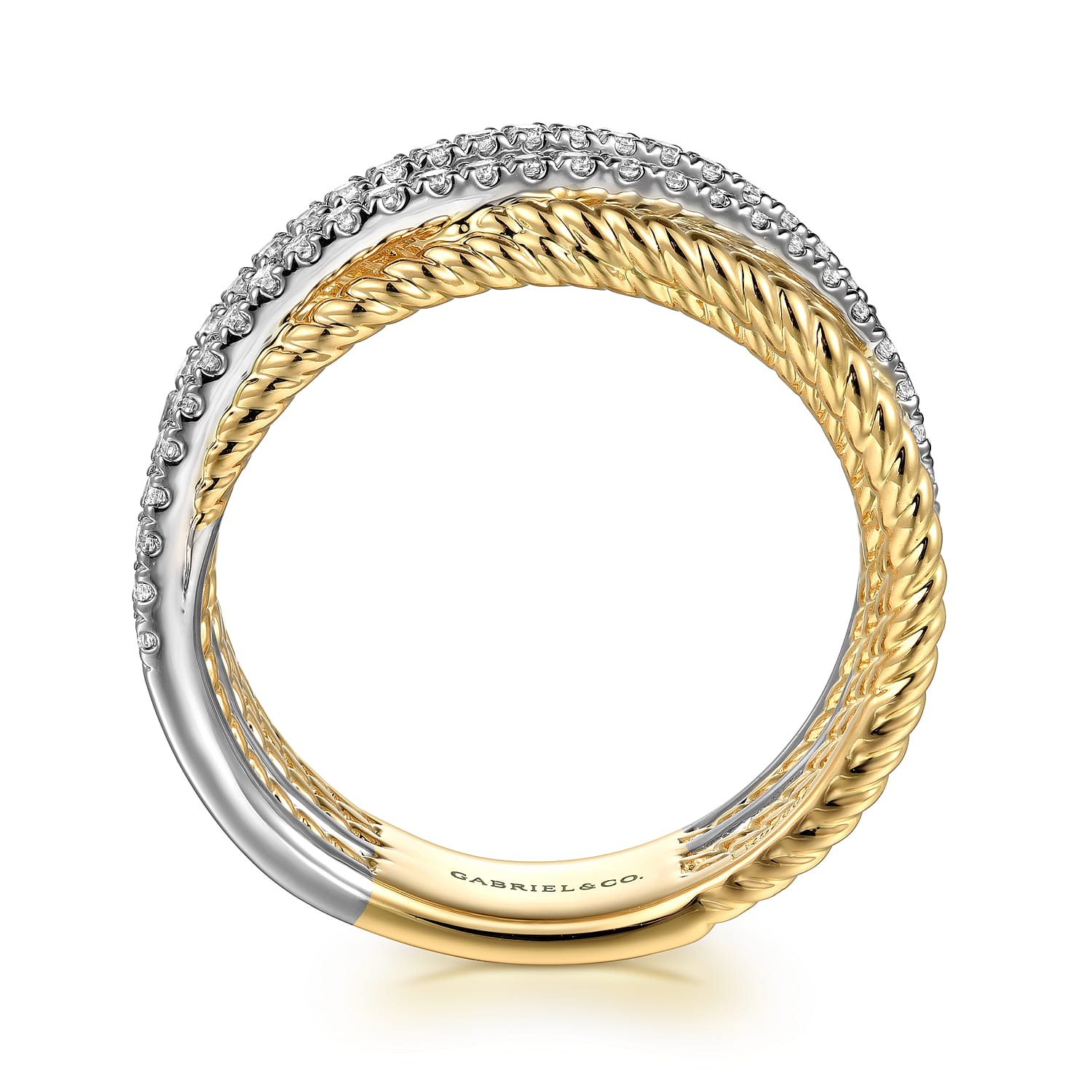 Diamond Twisted Ladies Ring in 14K Yellow Gold, photograph 2