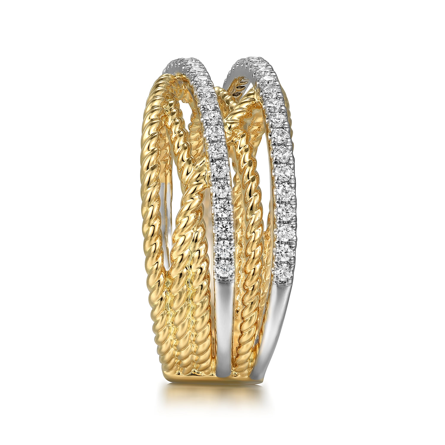 Diamond Twisted Ladies Ring in 14K Yellow Gold, photograph 4