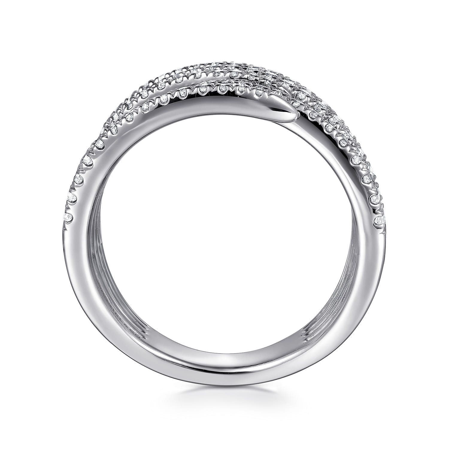 Multi Row Diamond Spike Wide Band Ladies Ring in 14K White Gold, photograph 2