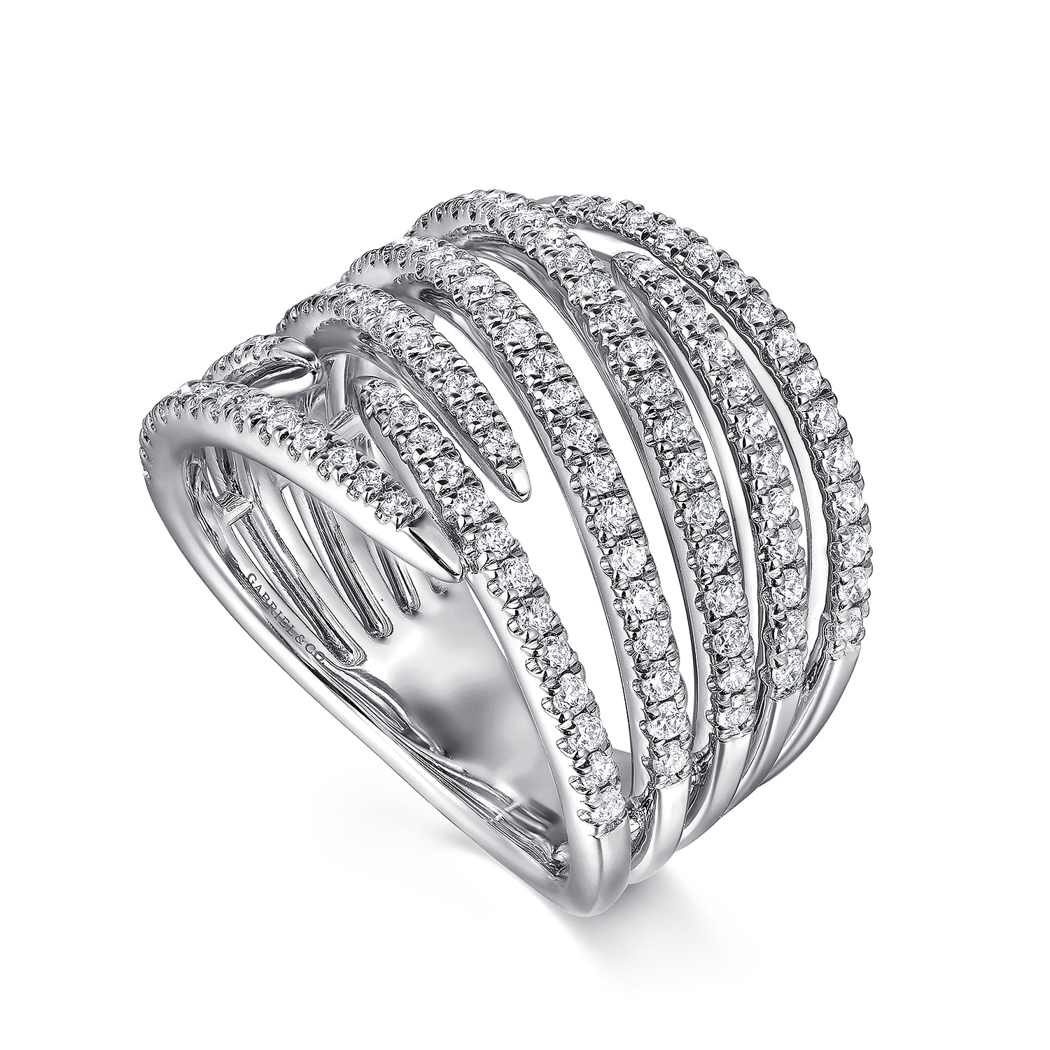 Multi Row Diamond Spike Wide Band Ladies Ring in 14K White Gold, photograph 3