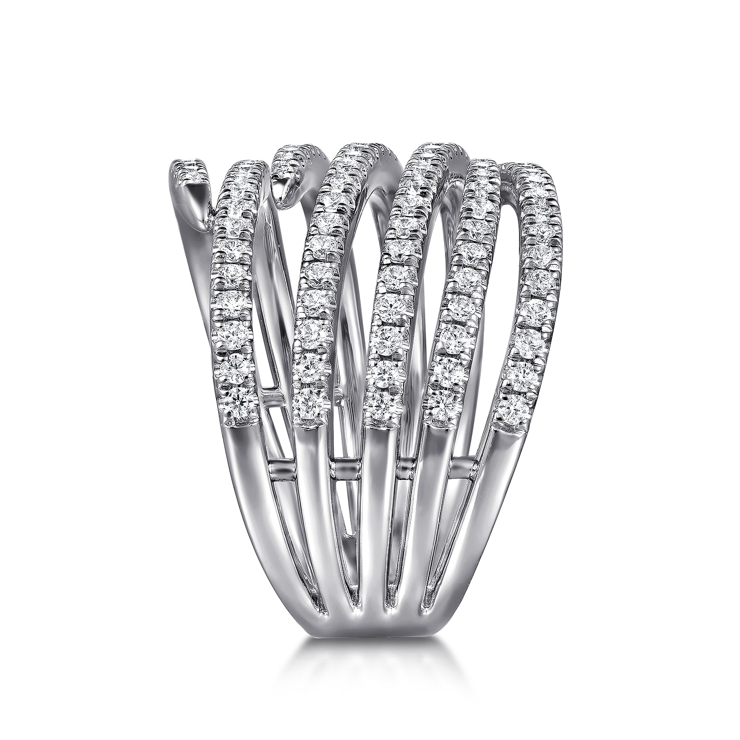 Multi Row Diamond Spike Wide Band Ladies Ring in 14K White Gold, photograph 4