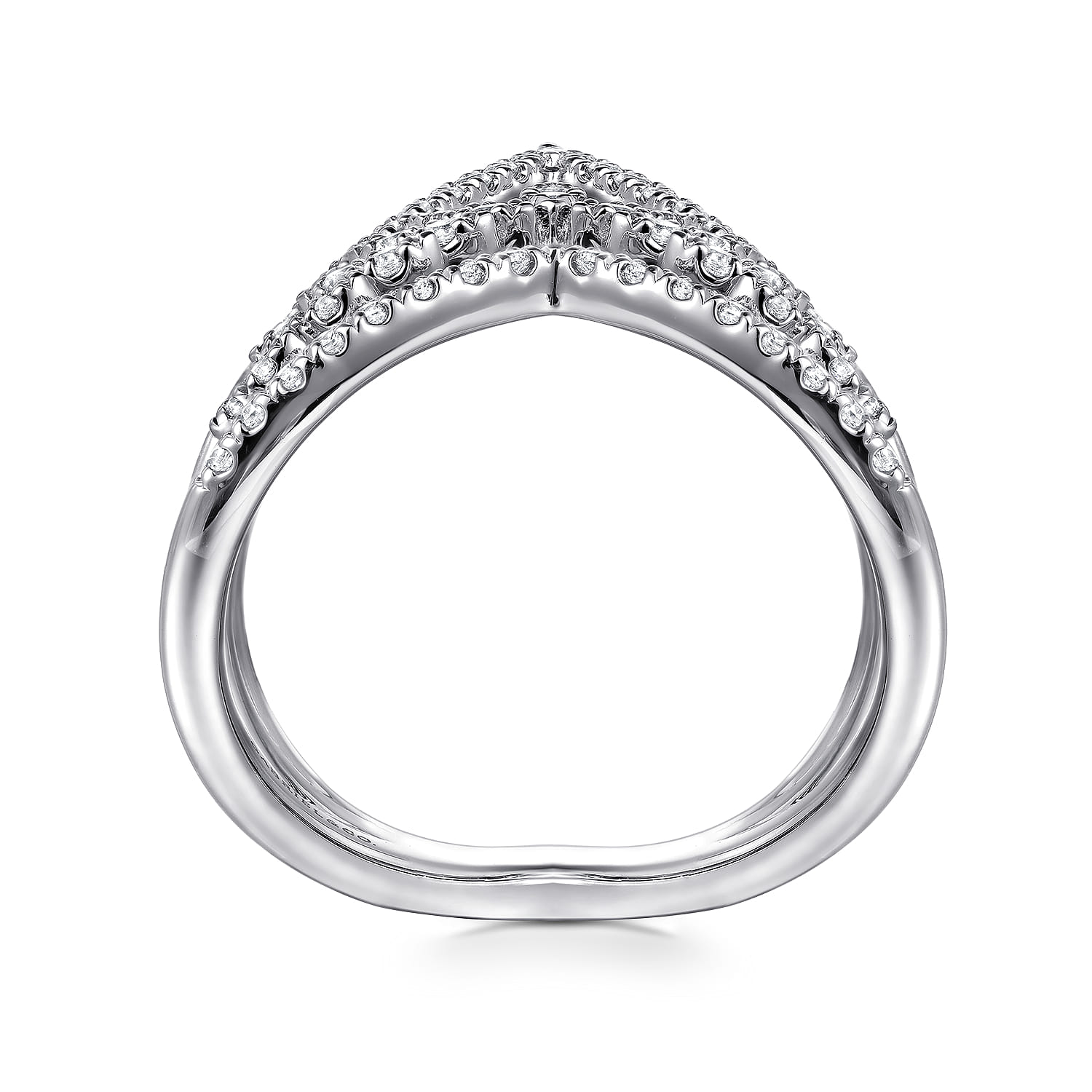 Diamond Triple Row Chevron Ladies Ring in 14K White Gold, photograph 2