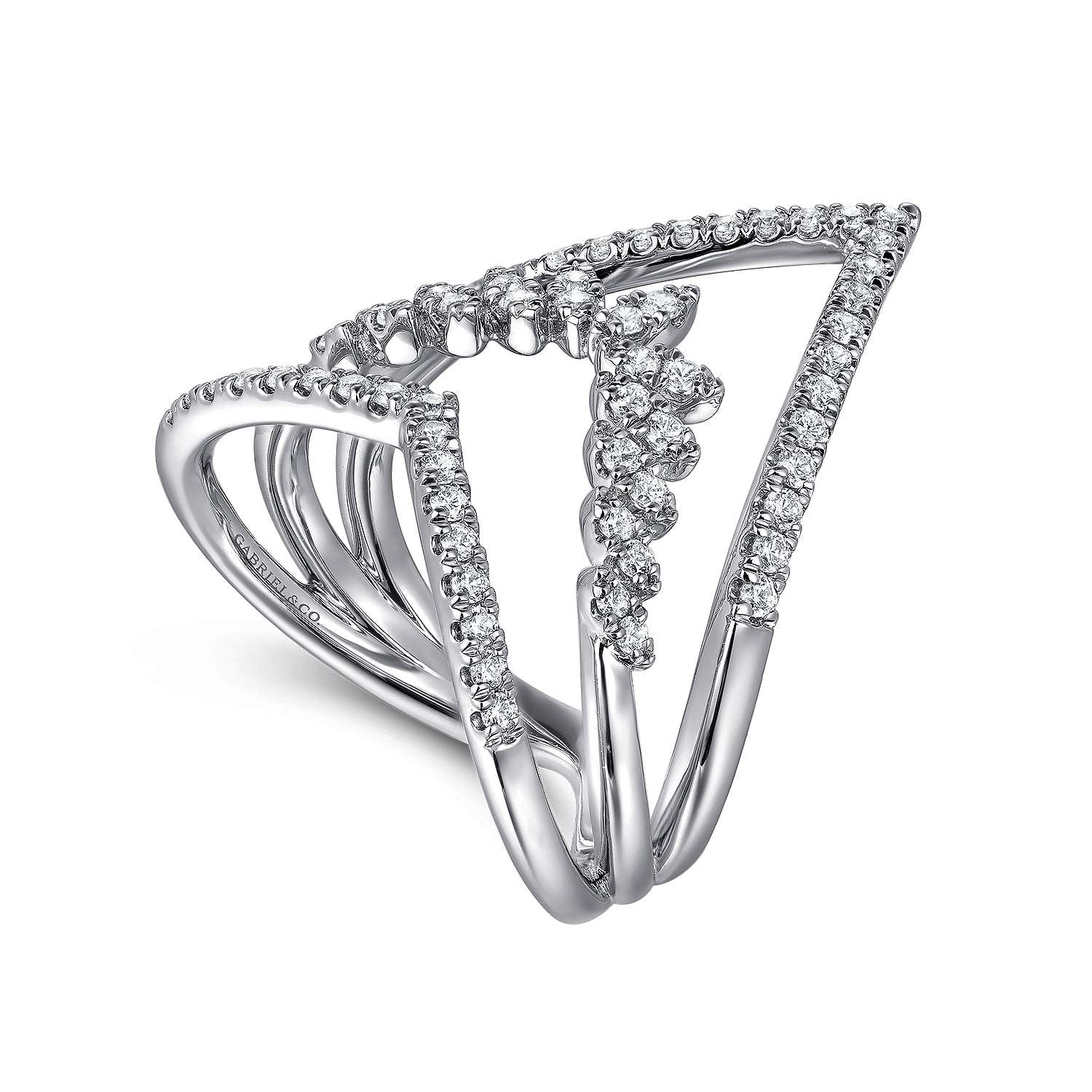 Diamond Triple Row Chevron Ladies Ring in 14K White Gold, photograph 3