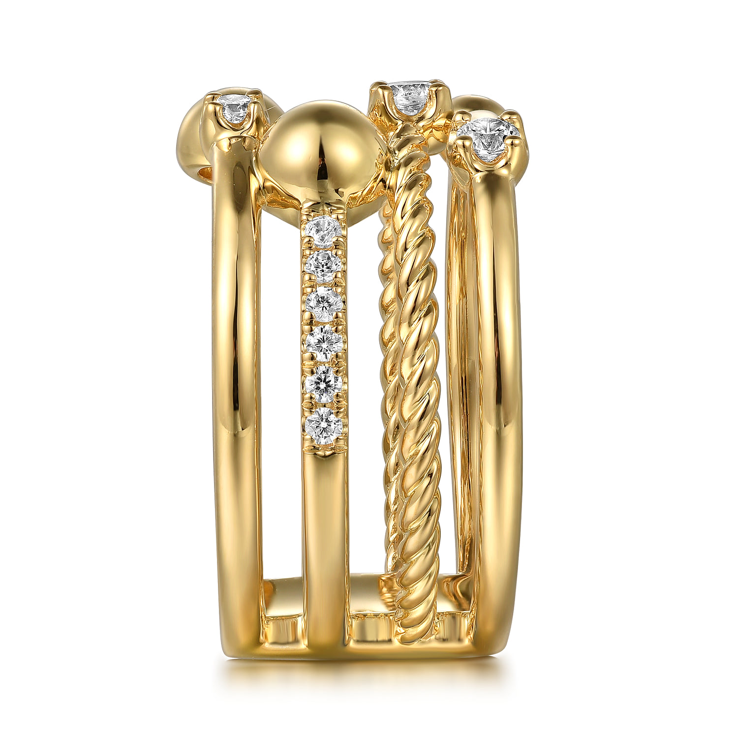 Diamond Rope Easy Stackable Ladies Ring in 14K Yellow Gold, photograph 4