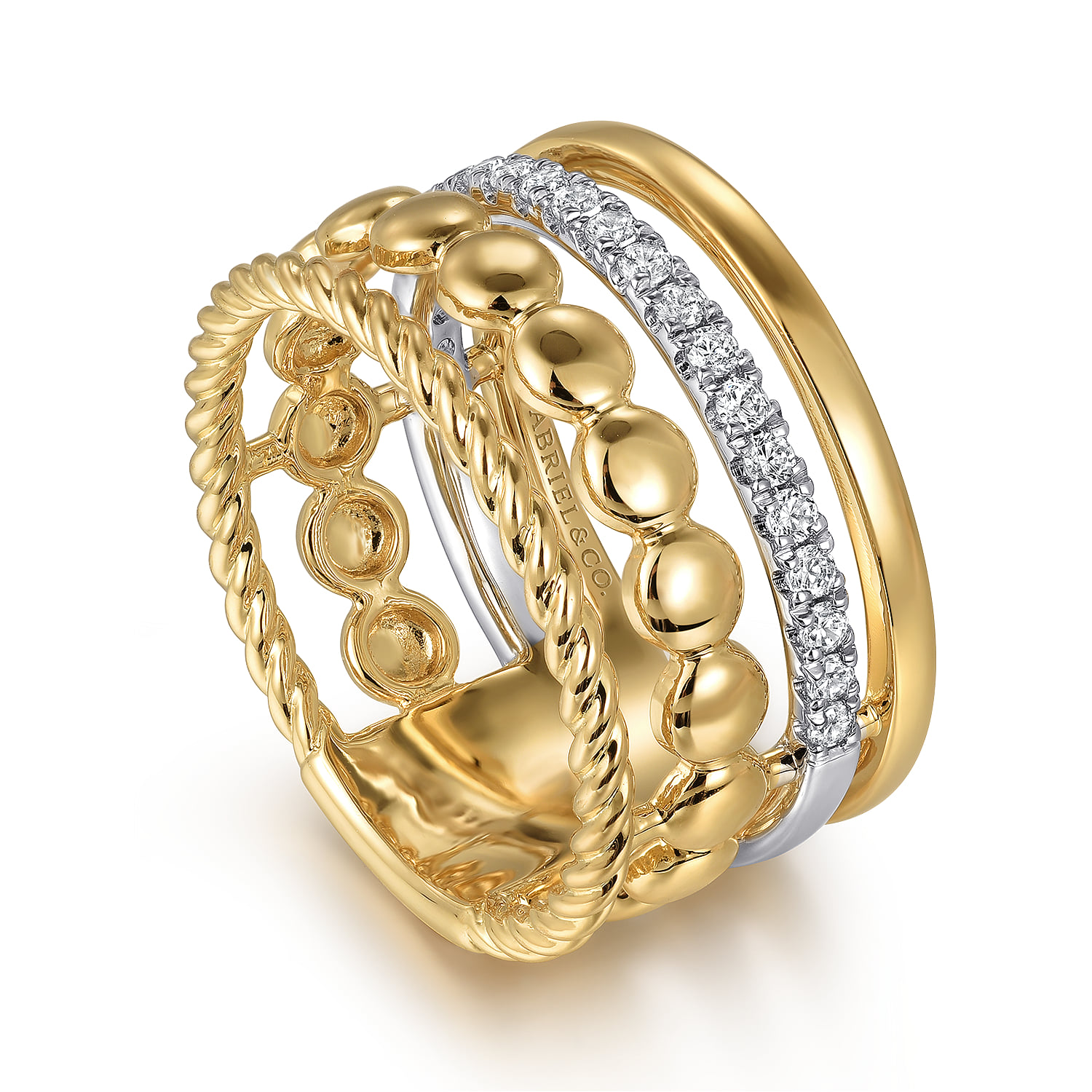Diamond Rope Easy Stackable Ladies Ring in 14K White/Yellow Gold, photograph 3