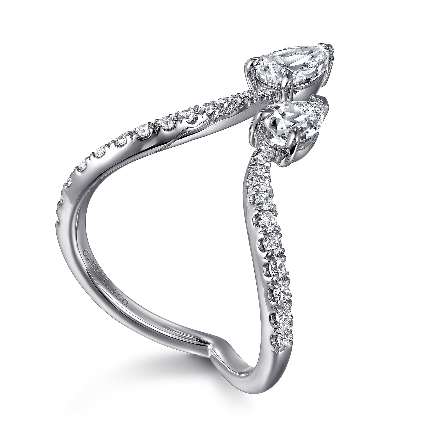 Diamond Open Chevron Ladies Ring in 14K White Gold, photograph 3