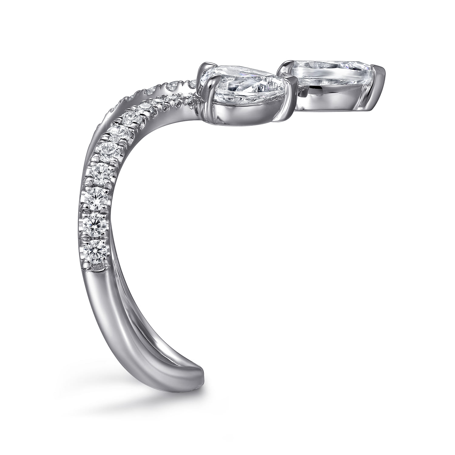 Diamond Open Chevron Ladies Ring in 14K White Gold, photograph 4