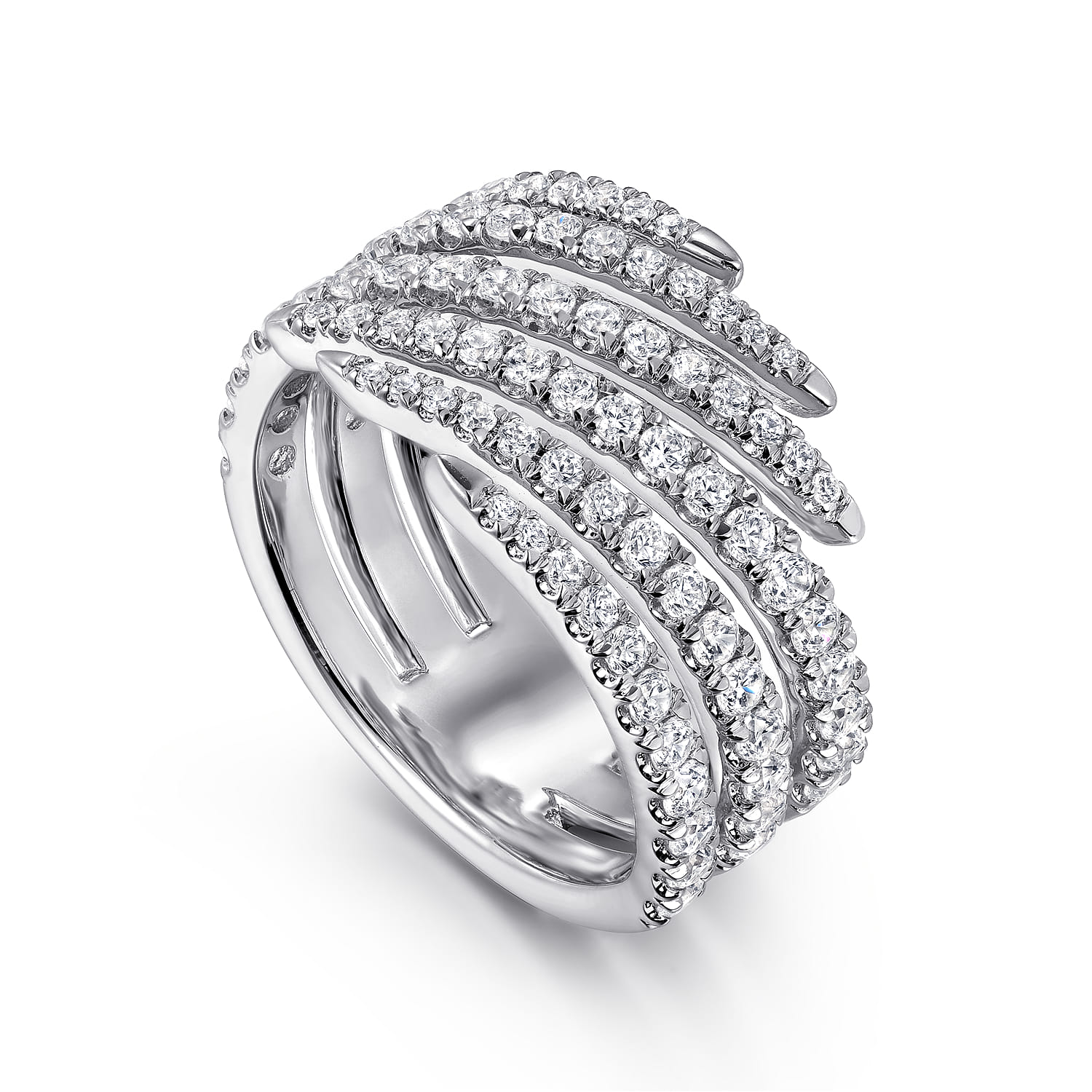 Diamond Spikes Bypass Ladies Ring in 14K White Gold, photograph 3