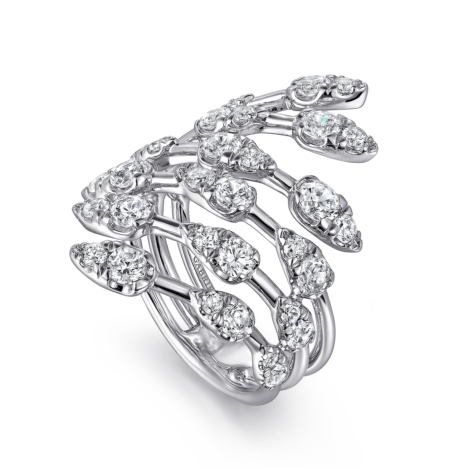 Diamond Spikes Bypass Ladies Ring in 14K White Gold, photograph 3