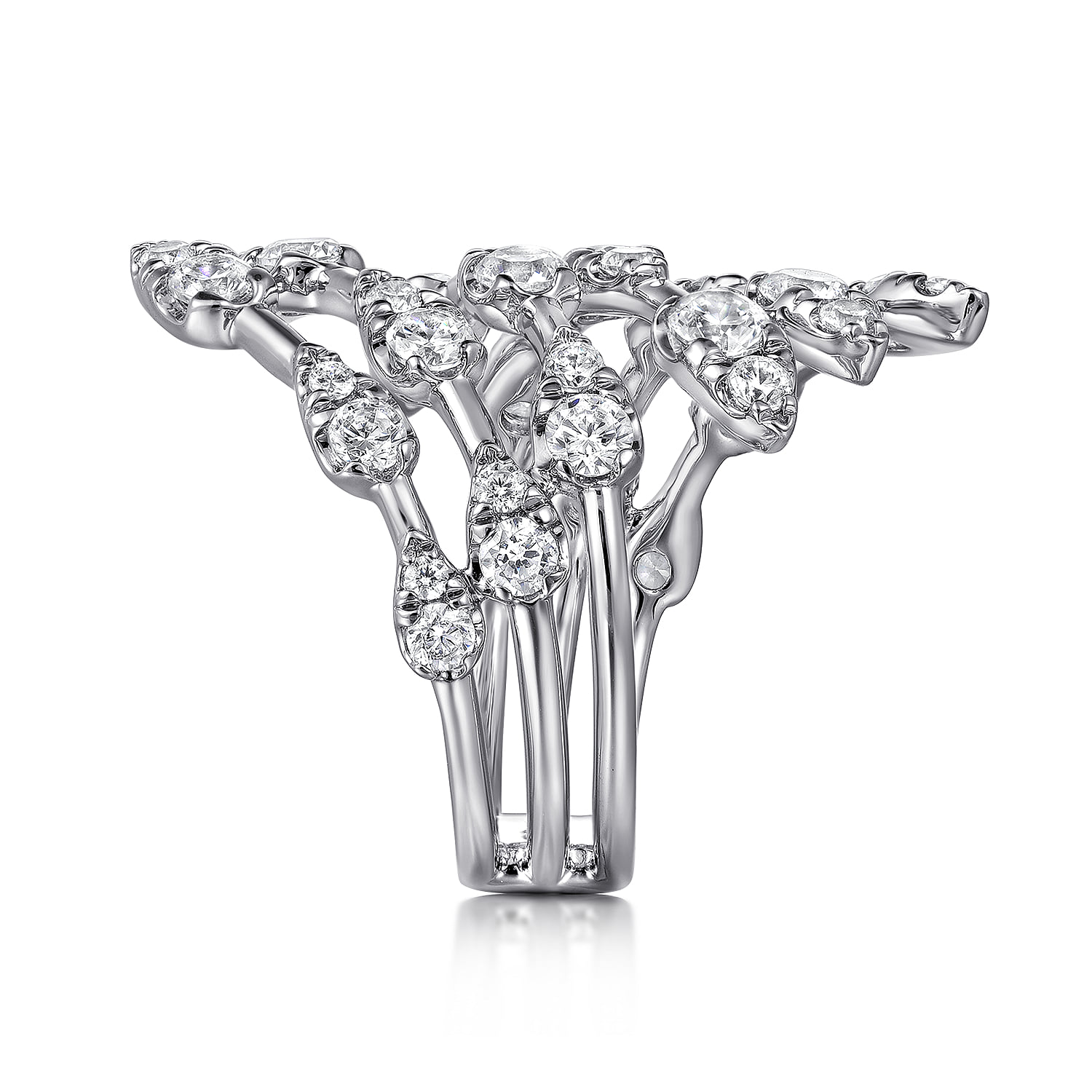 Diamond Spikes Bypass Ladies Ring in 14K White Gold, photograph 4