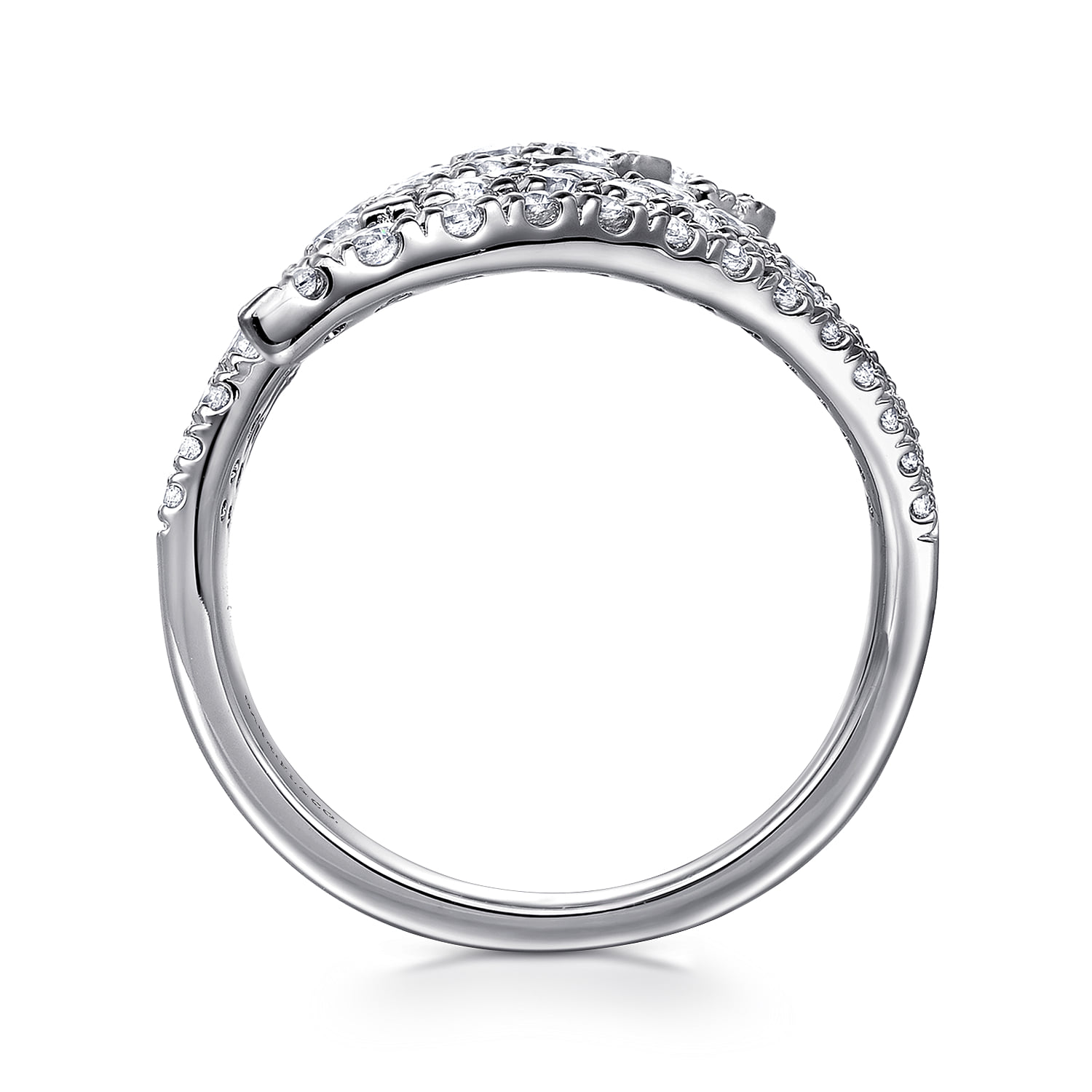 Multi Row Diamond Bypass Ladies Ring in 14K White Gold, photograph 2