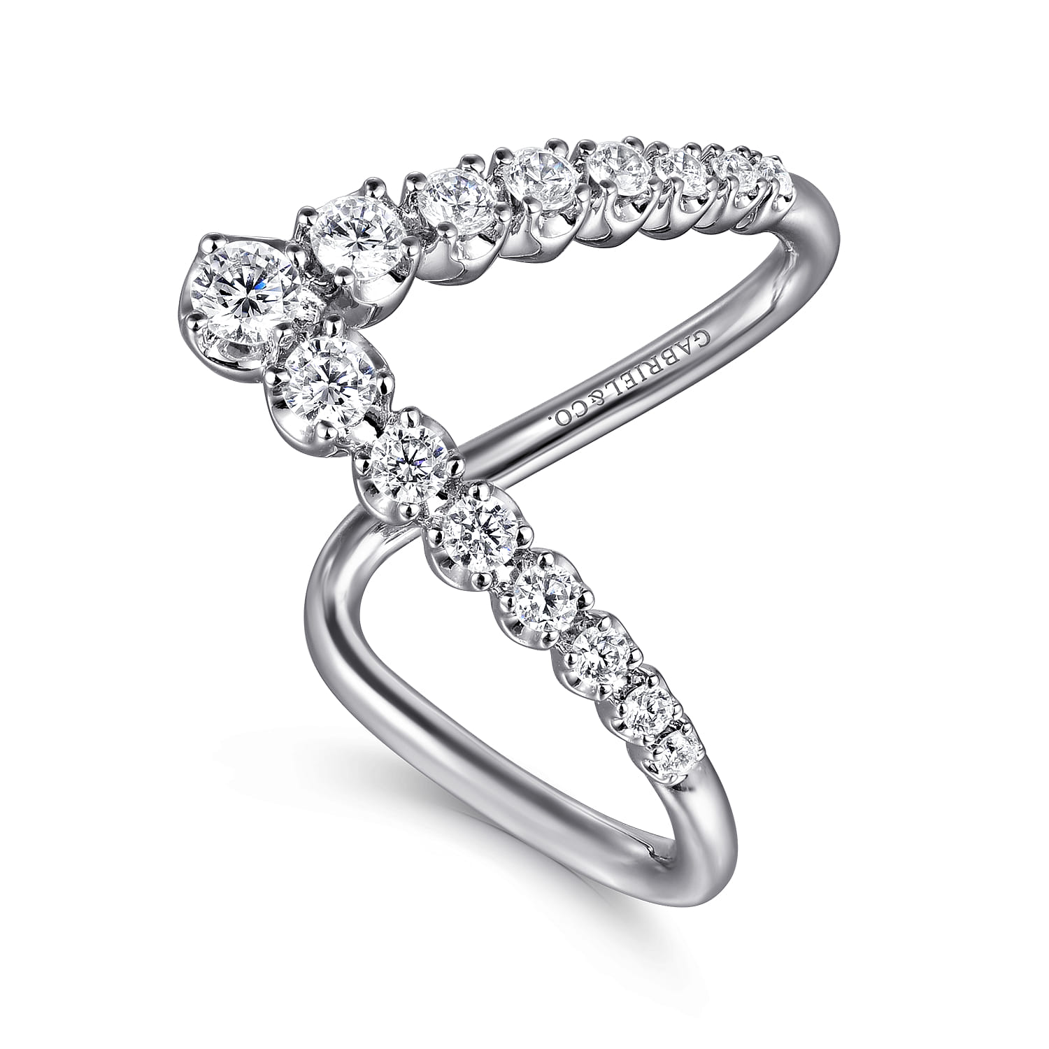Diamond Chevron Ladies Ring in 14K White Gold, photograph 3