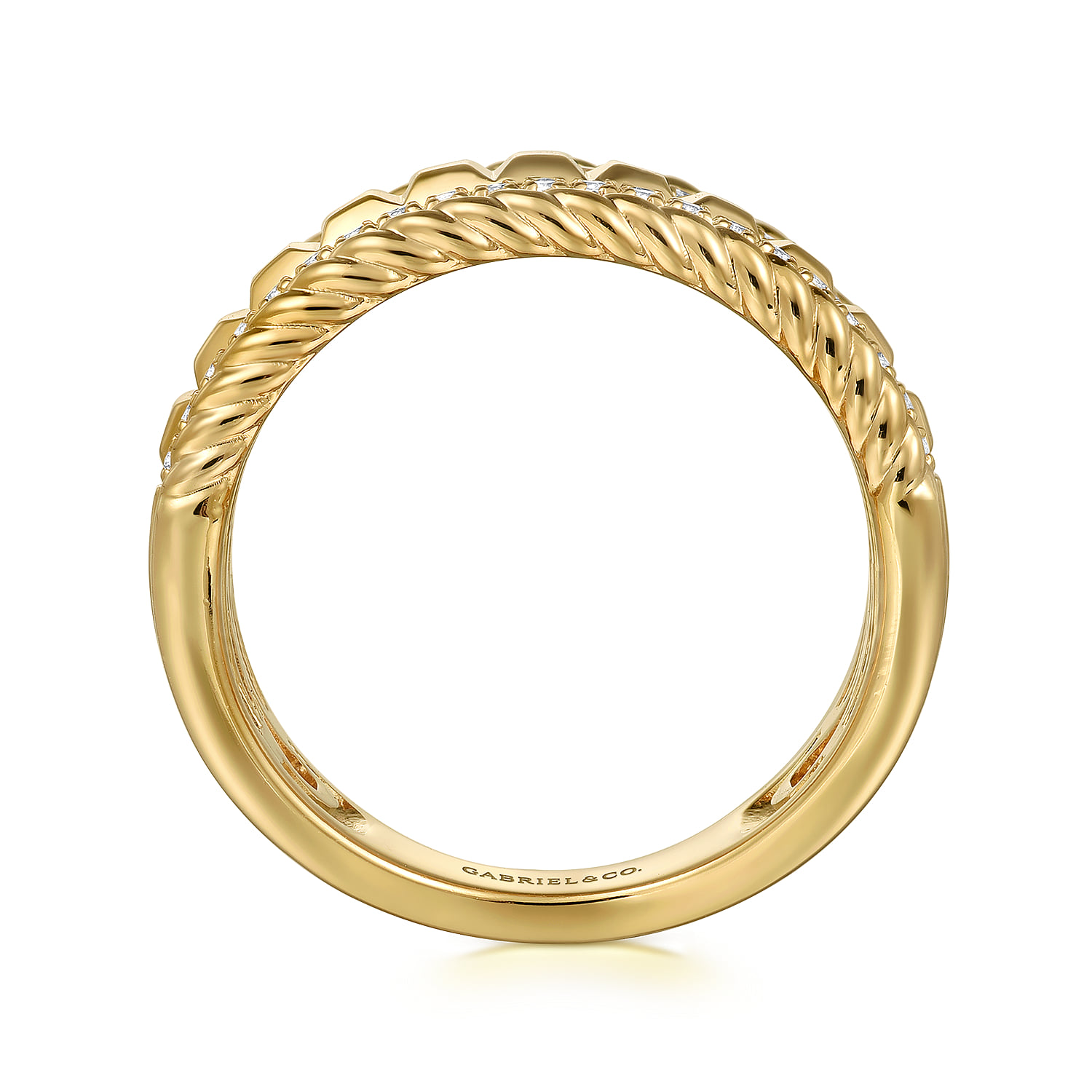 Diamond and Rope Wide Band Ladies Ring in 14K Yellow Gold, photograph 2