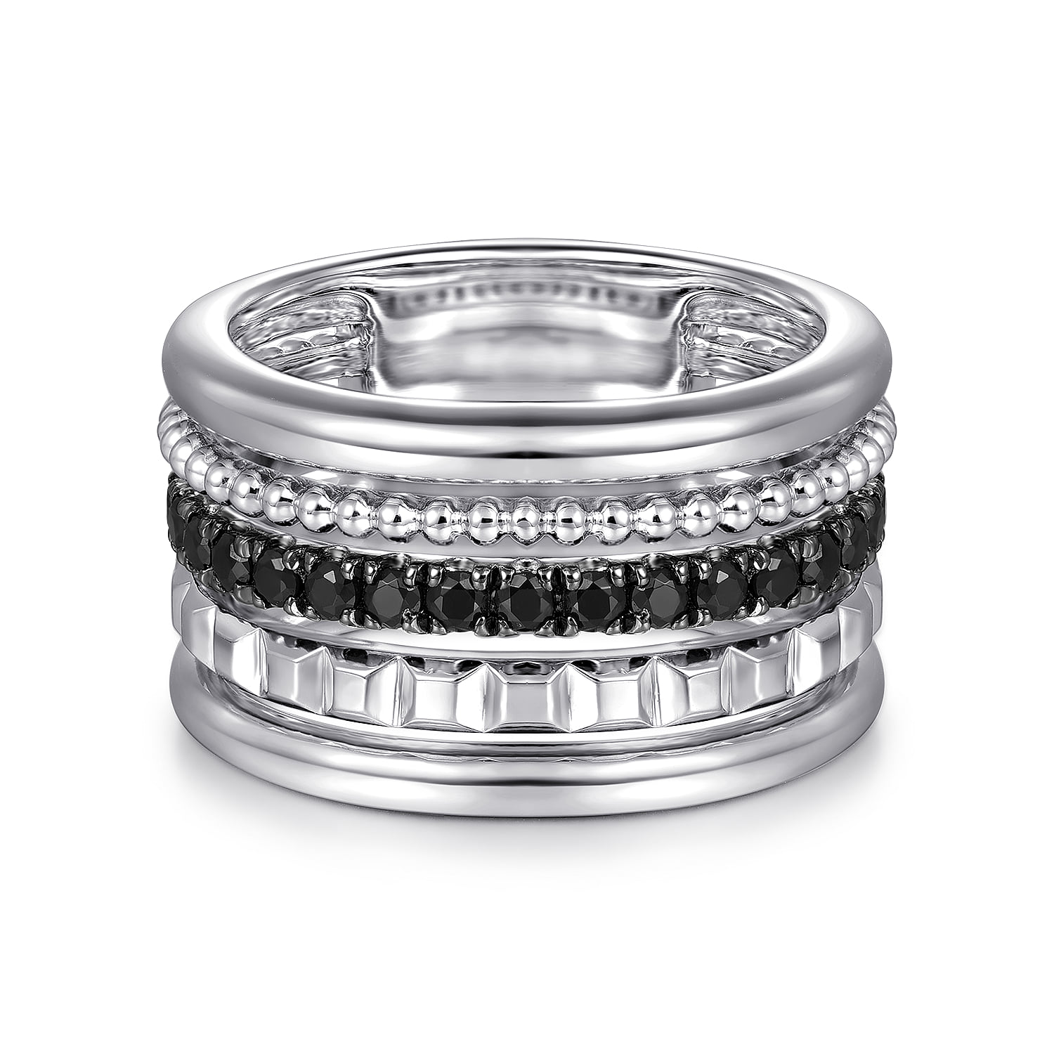 Bujukan Black Spinel and Pyramid Multi Row Easy Stackable Ladies Ring