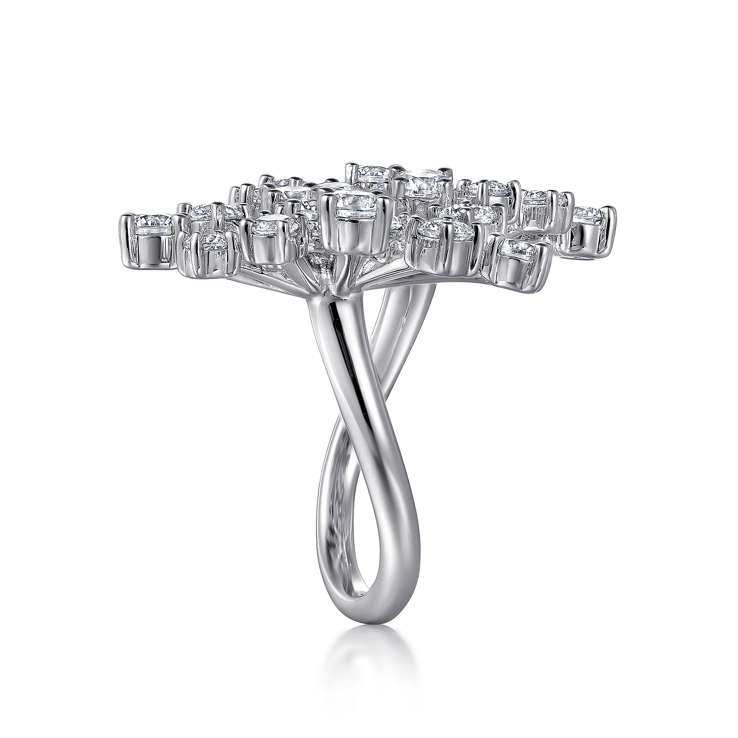 Diamond Floral Open Ladies Ring in 18K White Gold, photograph 4