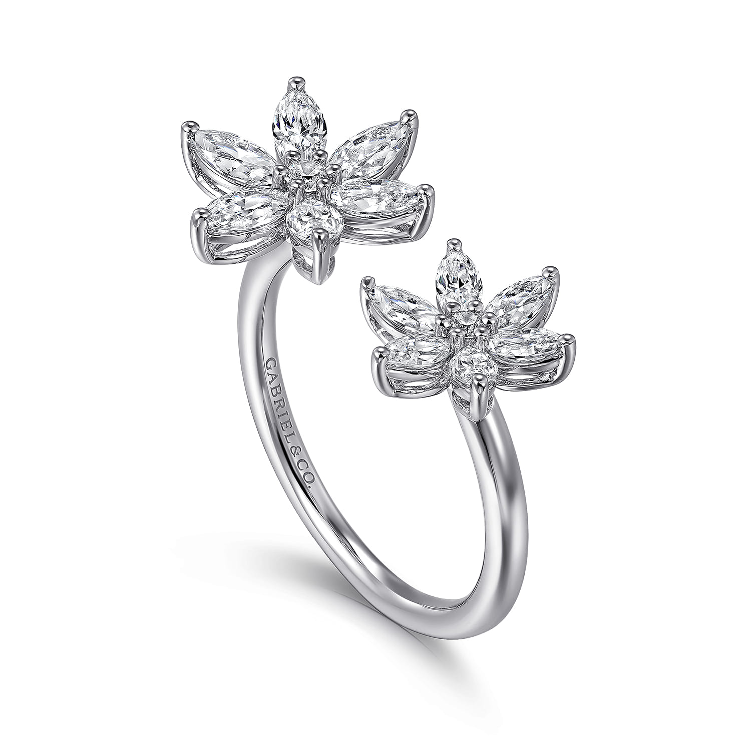 Diamond Floral Open Ladies Ring in 18K White Gold, photograph 3