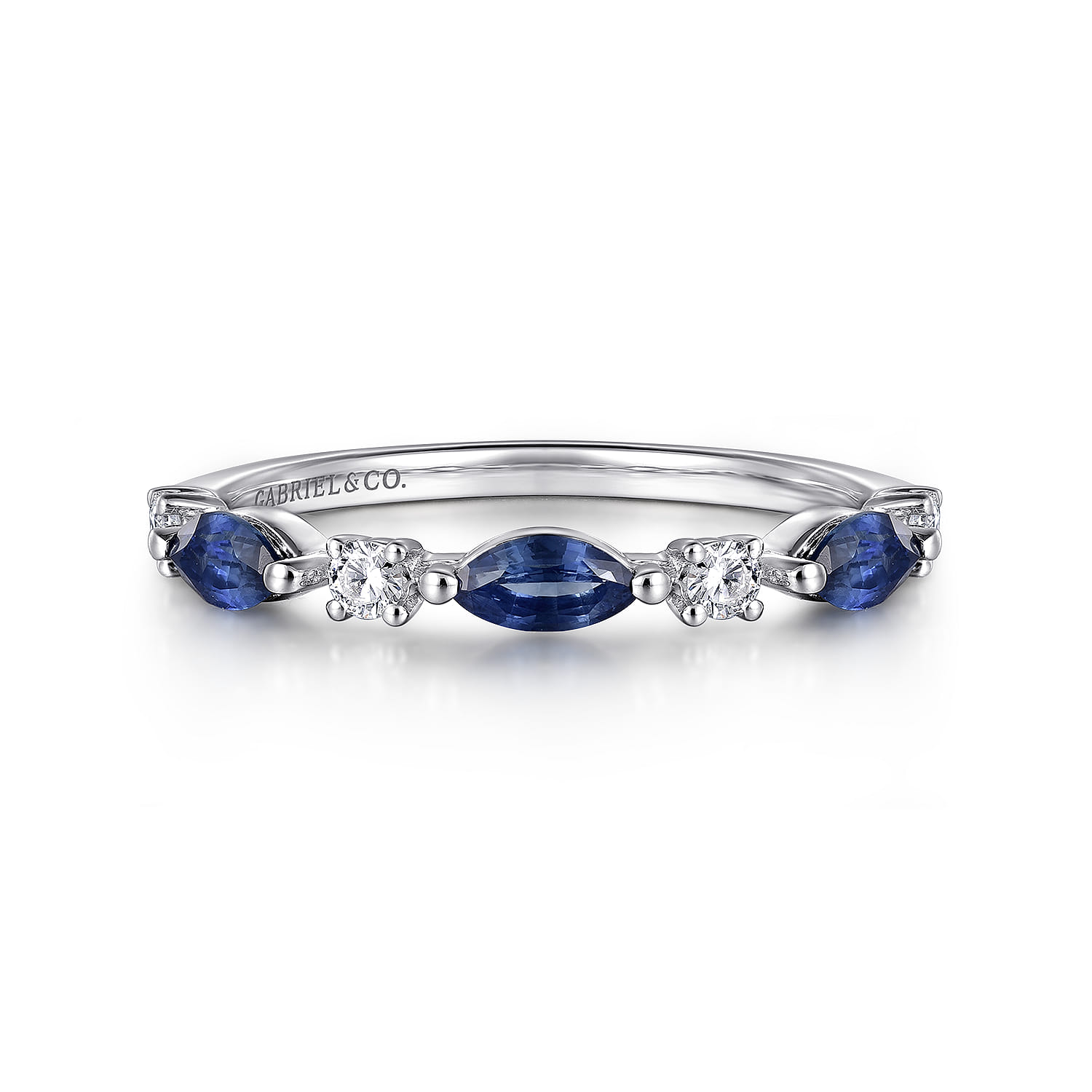 Diamonds and Marquise Blue Sapphire Fashion Ladies Ring in 14K White Gold