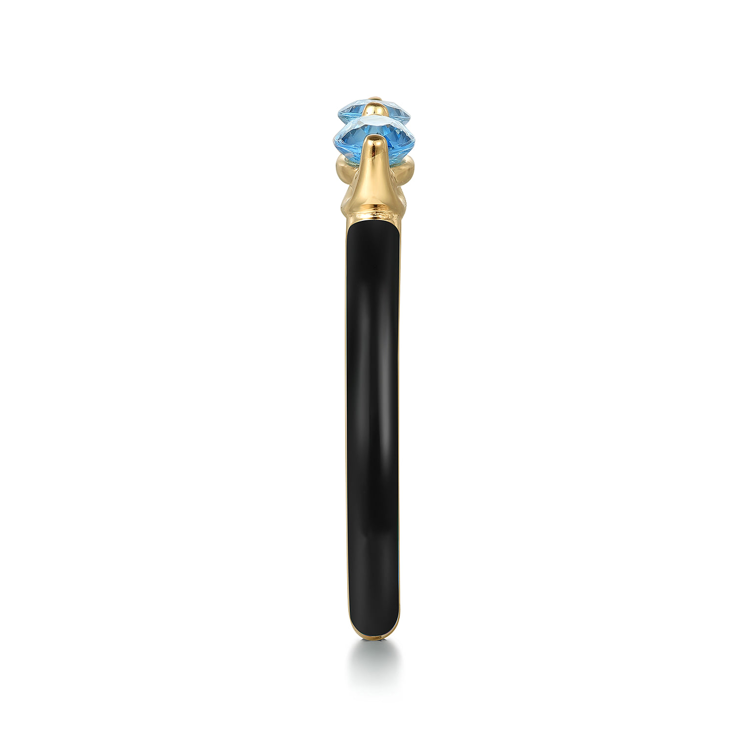 Blue Topaz Open Stackable with Black Enamel in 14K Yellow Gold, photograph 4