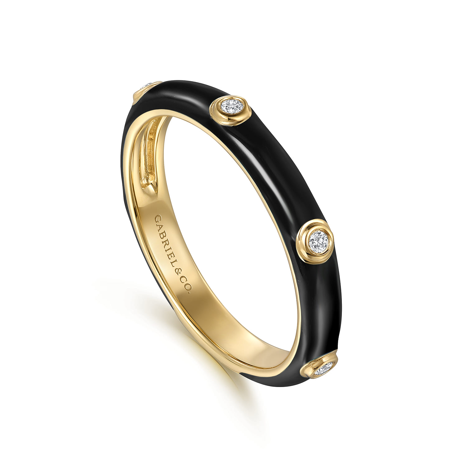 Diamond Split Stackable with Enamel in 14K Yellow Gold, photograph 3