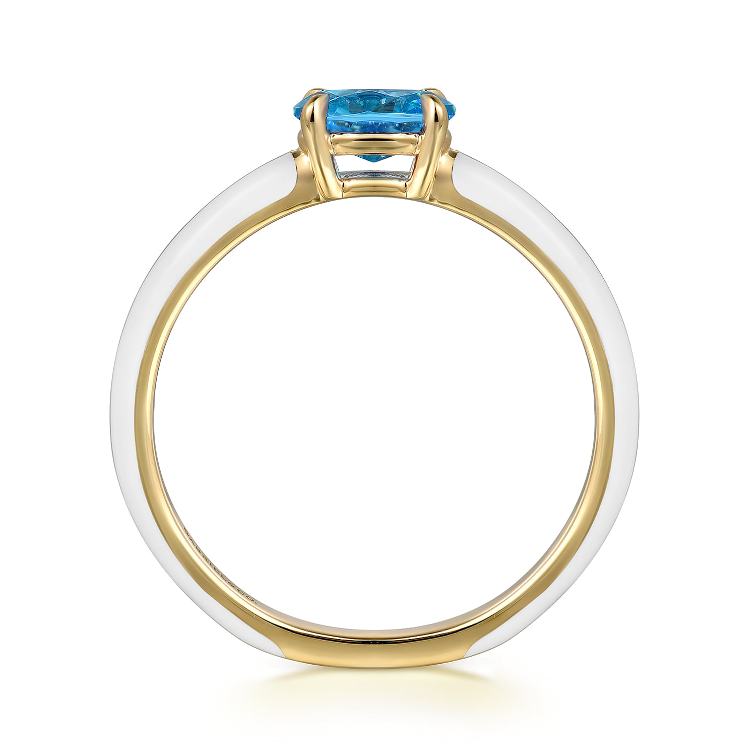 Blue Topaz Cocktail Stackable with White Enamel in 14K Yellow Gold, photograph 2