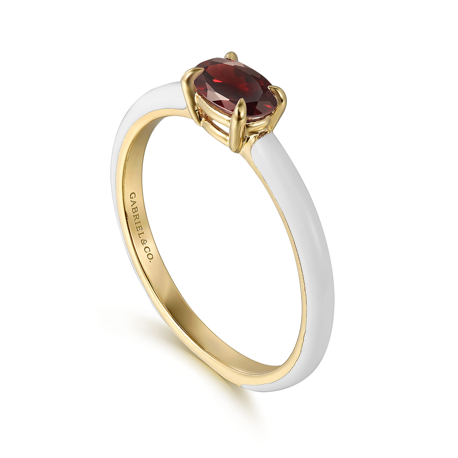 Garnet Cocktail Stackable with White Enamel in 14K Yellow Gold, photograph 3