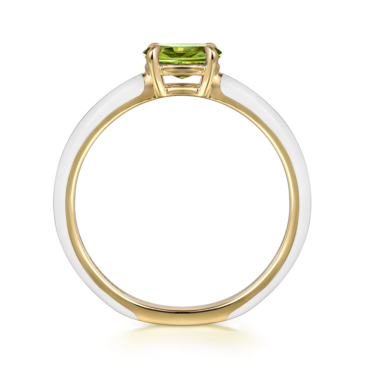 Peridot Cocktail Stackable with White Enamel in 14K Yellow Gold, photograph 2