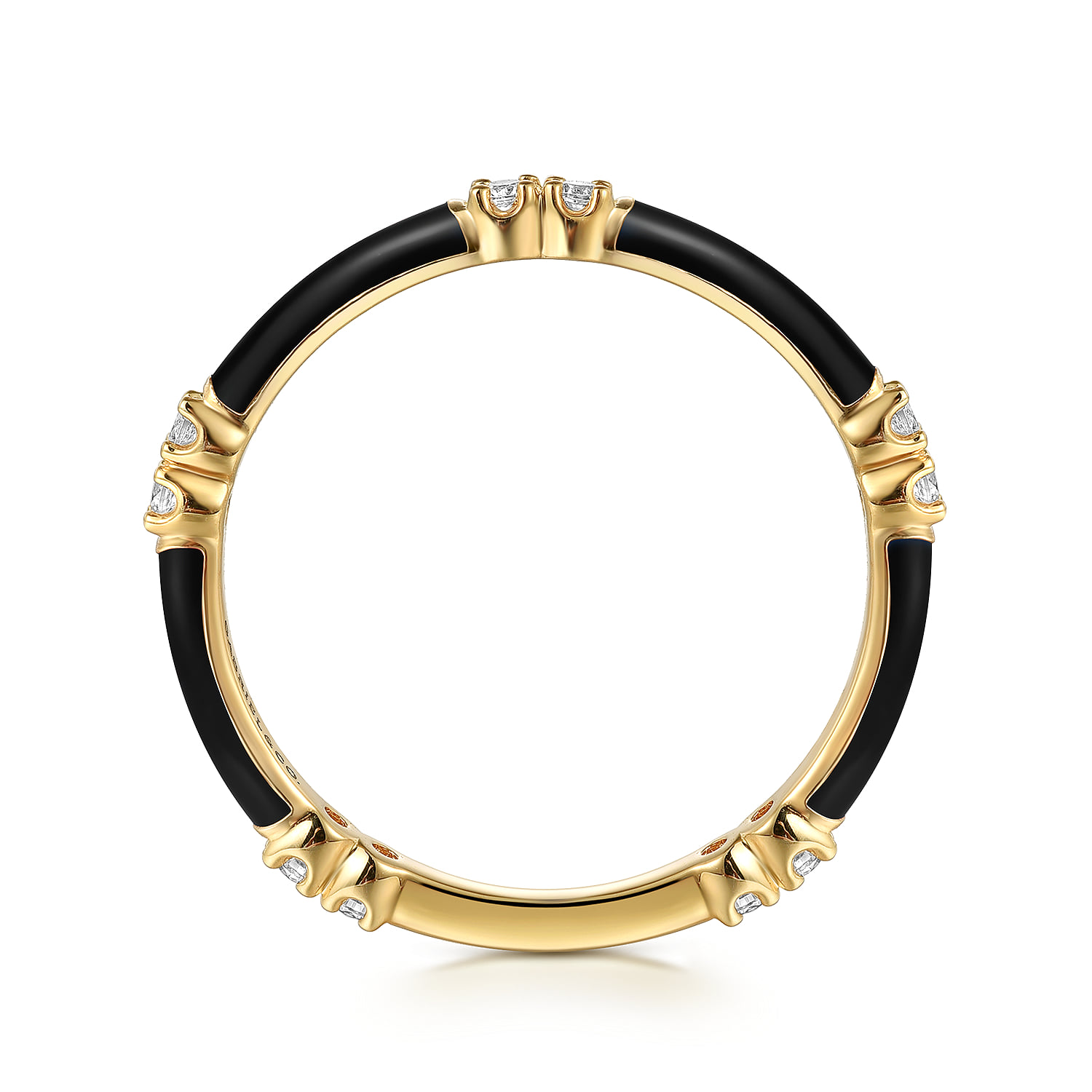 Diamond Station Stackable with Enamel in 14K Yellow Gold, photograph 2