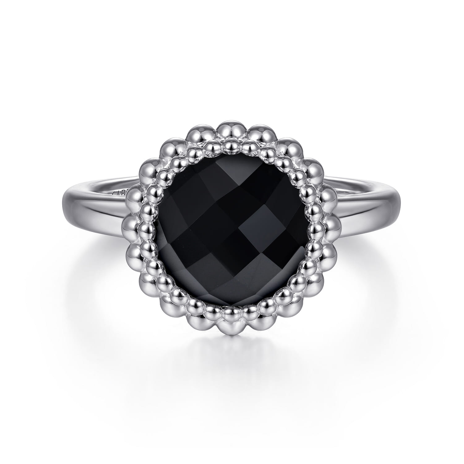 Round Black Onyx Bezel Set Ring with Bujukan Bead Halo