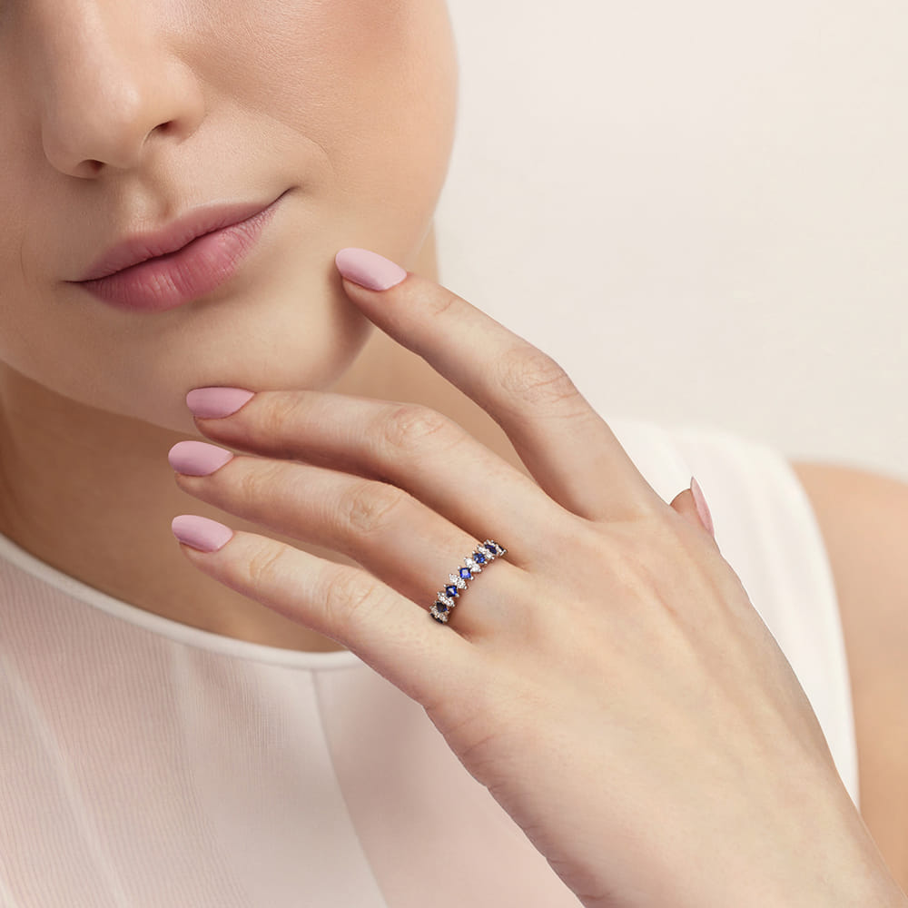 Diamond and Sapphire Stackable Ring in 14K White Gold, photograph 6