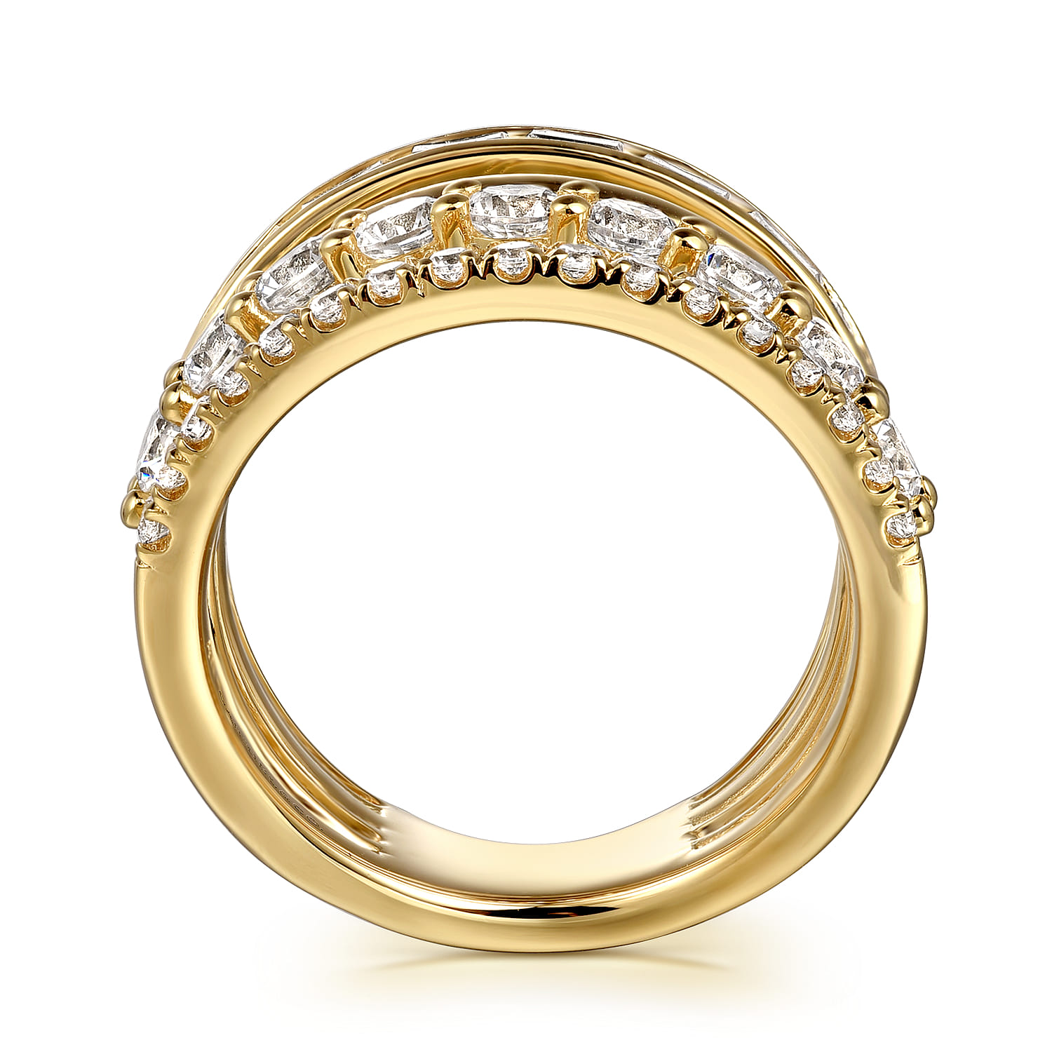 Diamond Wide Band Easy Stackable Ring in 14K Yellow Gold, photograph 2