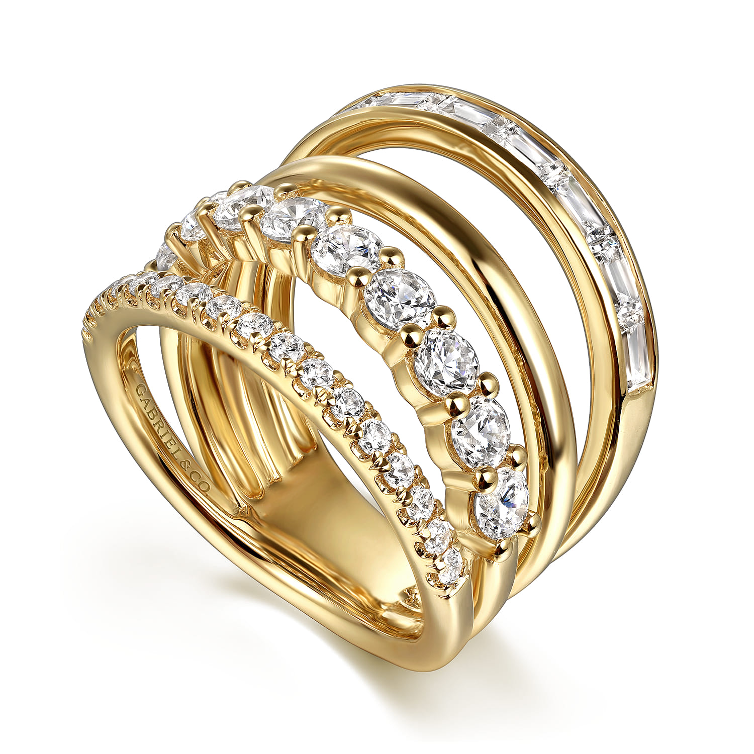 Diamond Wide Band Easy Stackable Ring in 14K Yellow Gold, photograph 3