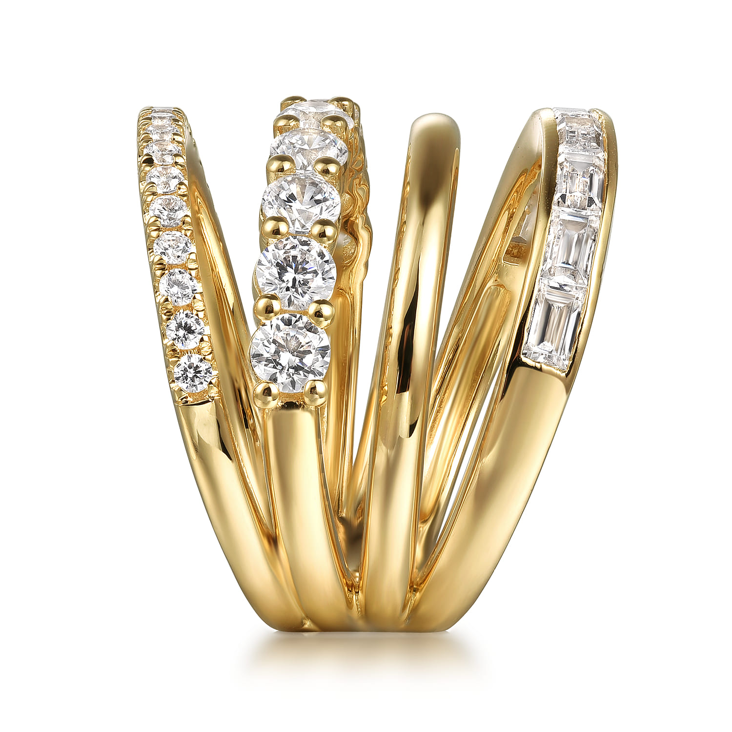 Diamond Wide Band Easy Stackable Ring in 14K Yellow Gold, photograph 4