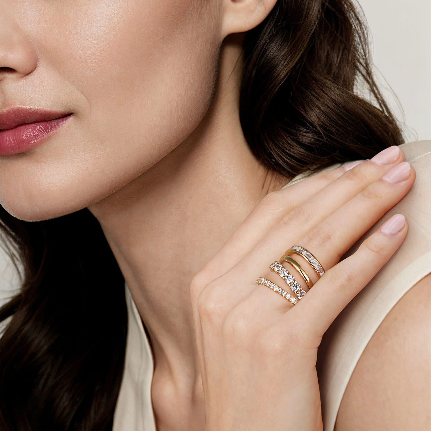 Diamond Wide Band Easy Stackable Ring in 14K Yellow Gold, photograph 6