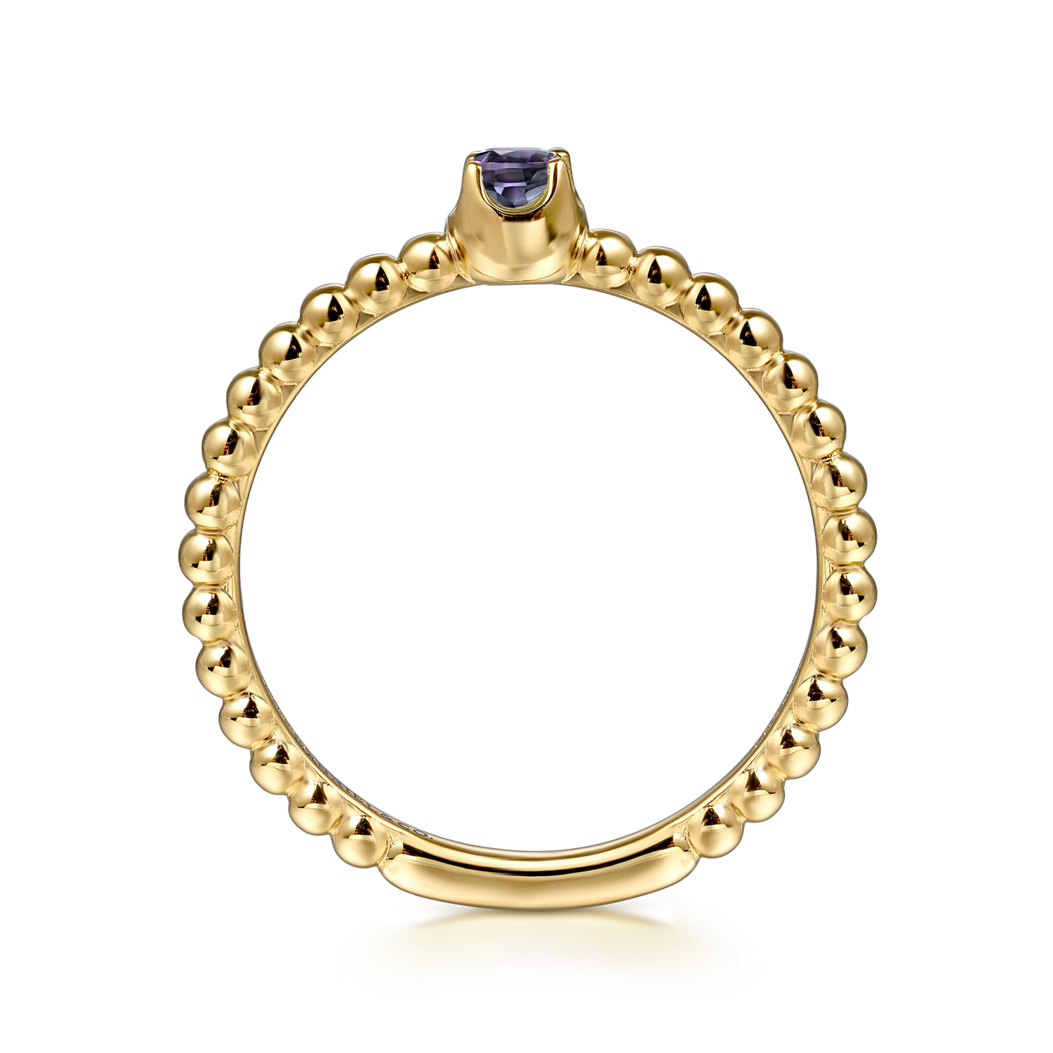 Manmade Alexandrite Stackable Promise Ring in 14K Yellow Gold, photograph 2