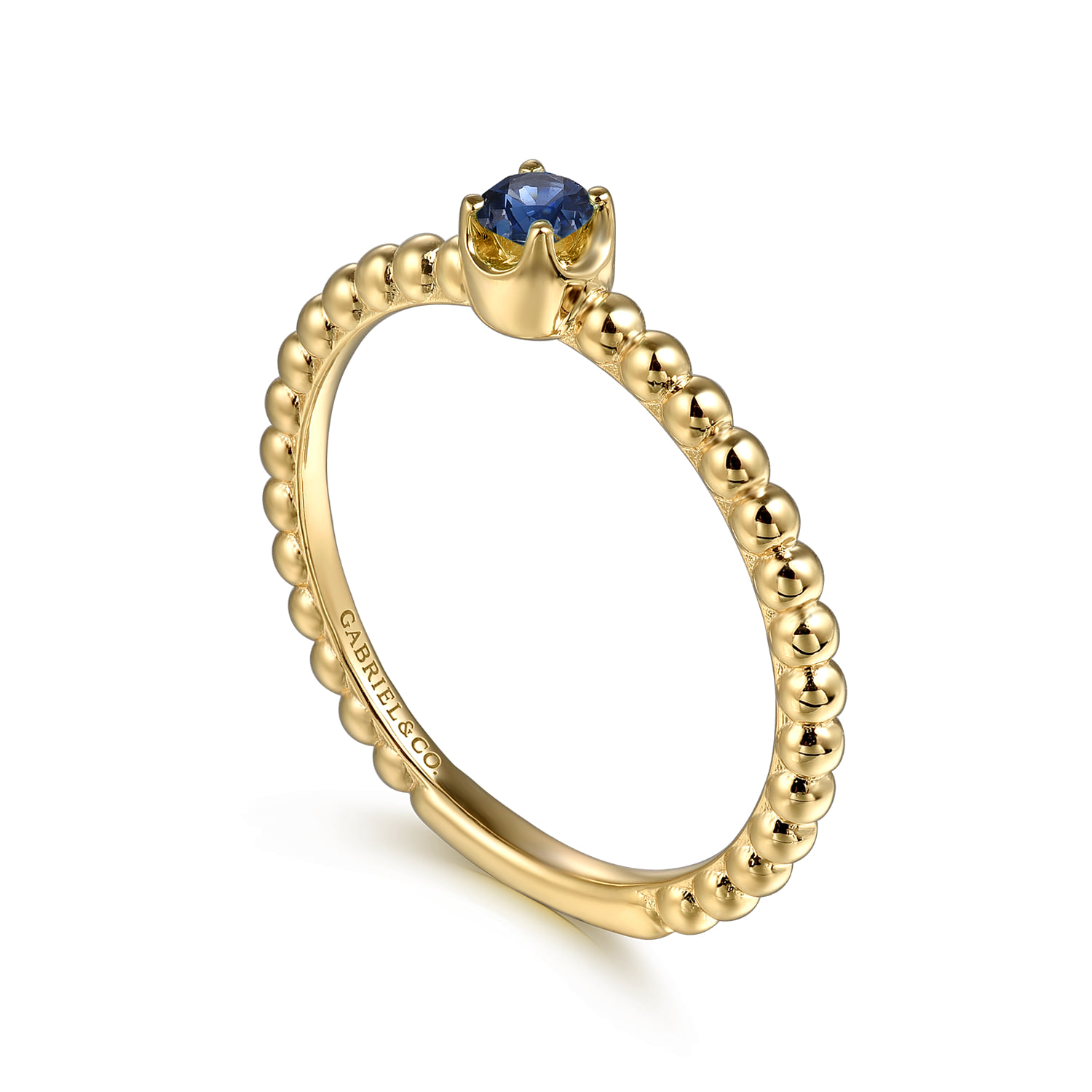 Sapphire Beaded Stackable Promise Ring in 14K Yellow Gold, photograph 3