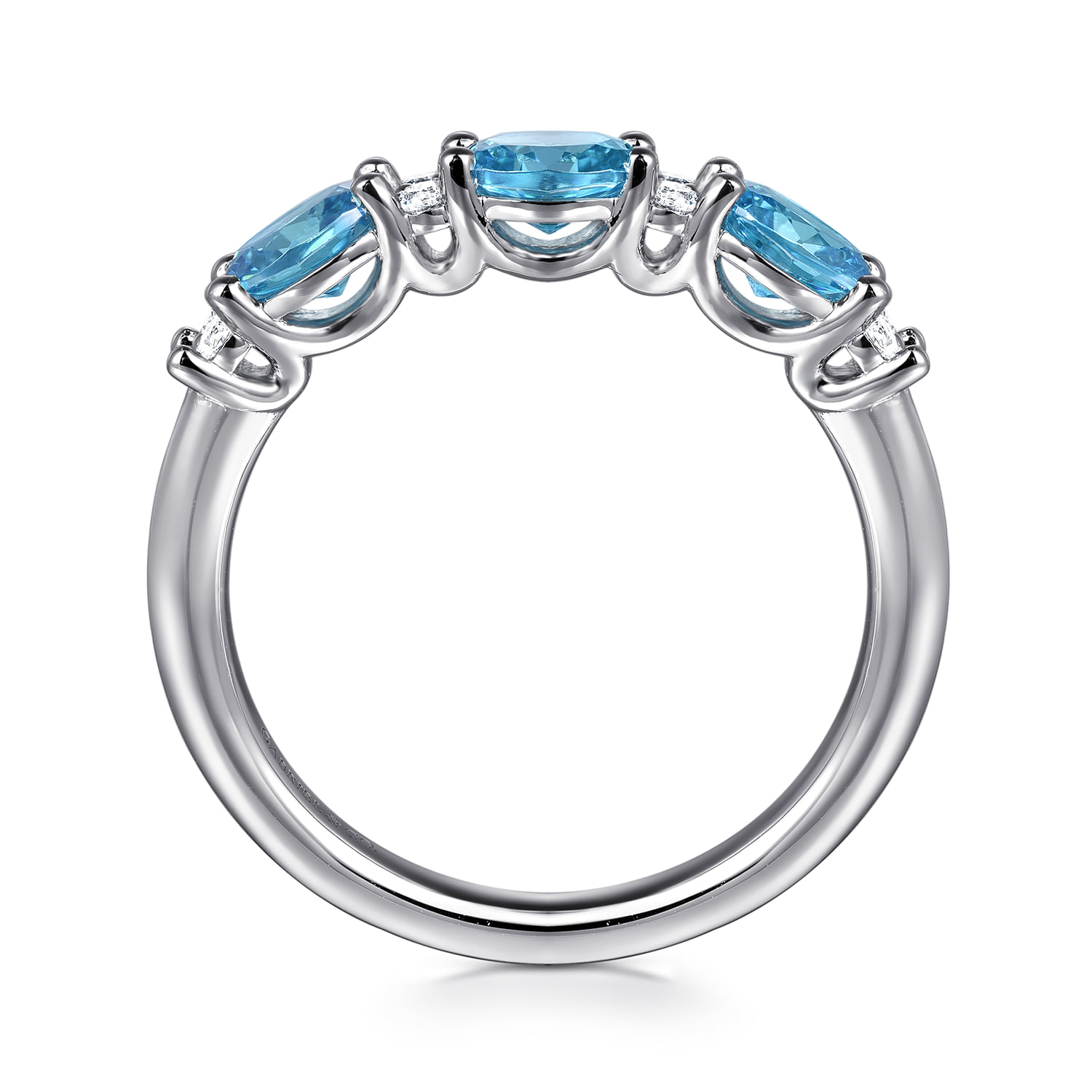 Diamond and Blue Topaz Fashion Ring in 14K White Gold, photograph 2