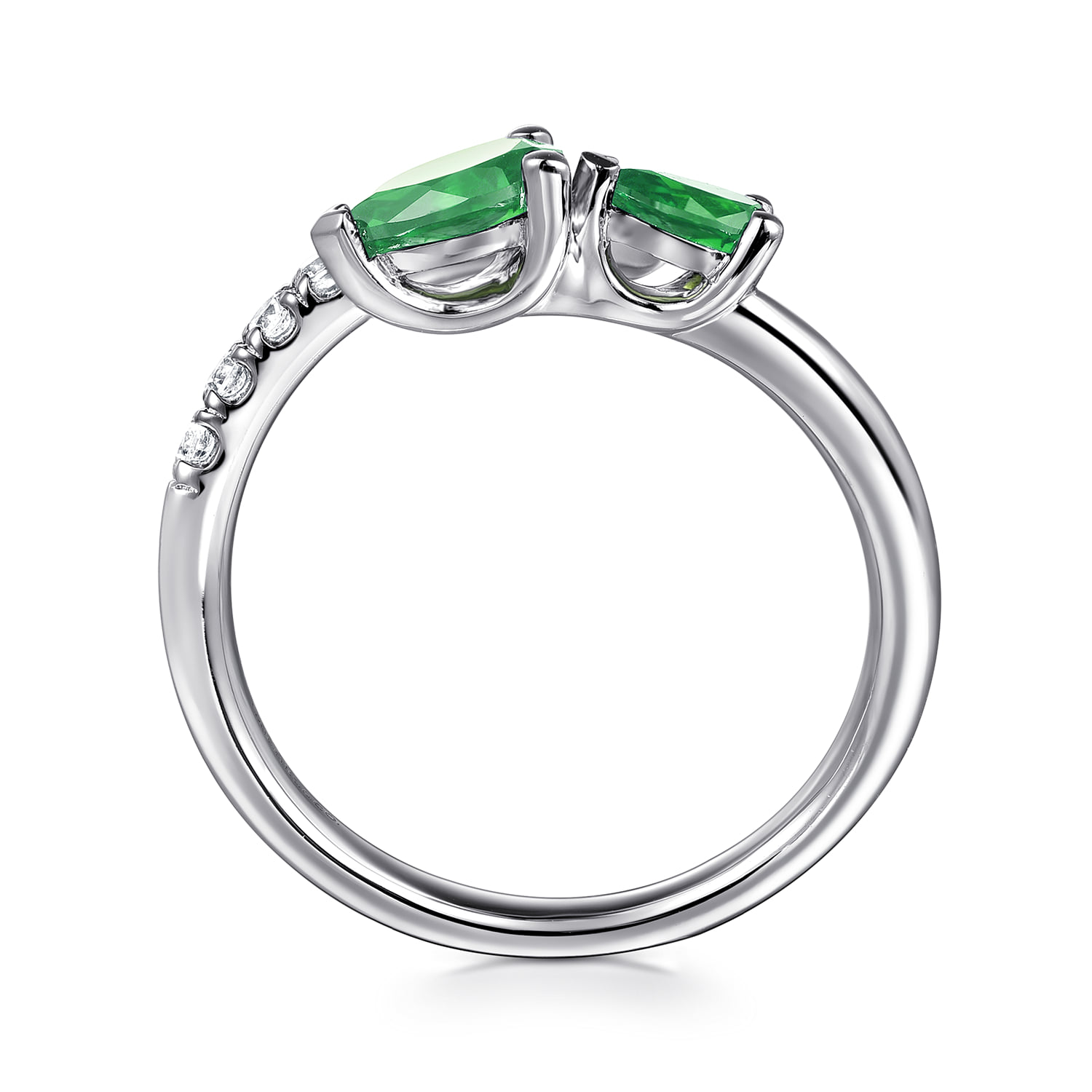 Diamond and Emerald Bypass Ring in 14K White Gold, photograph 2