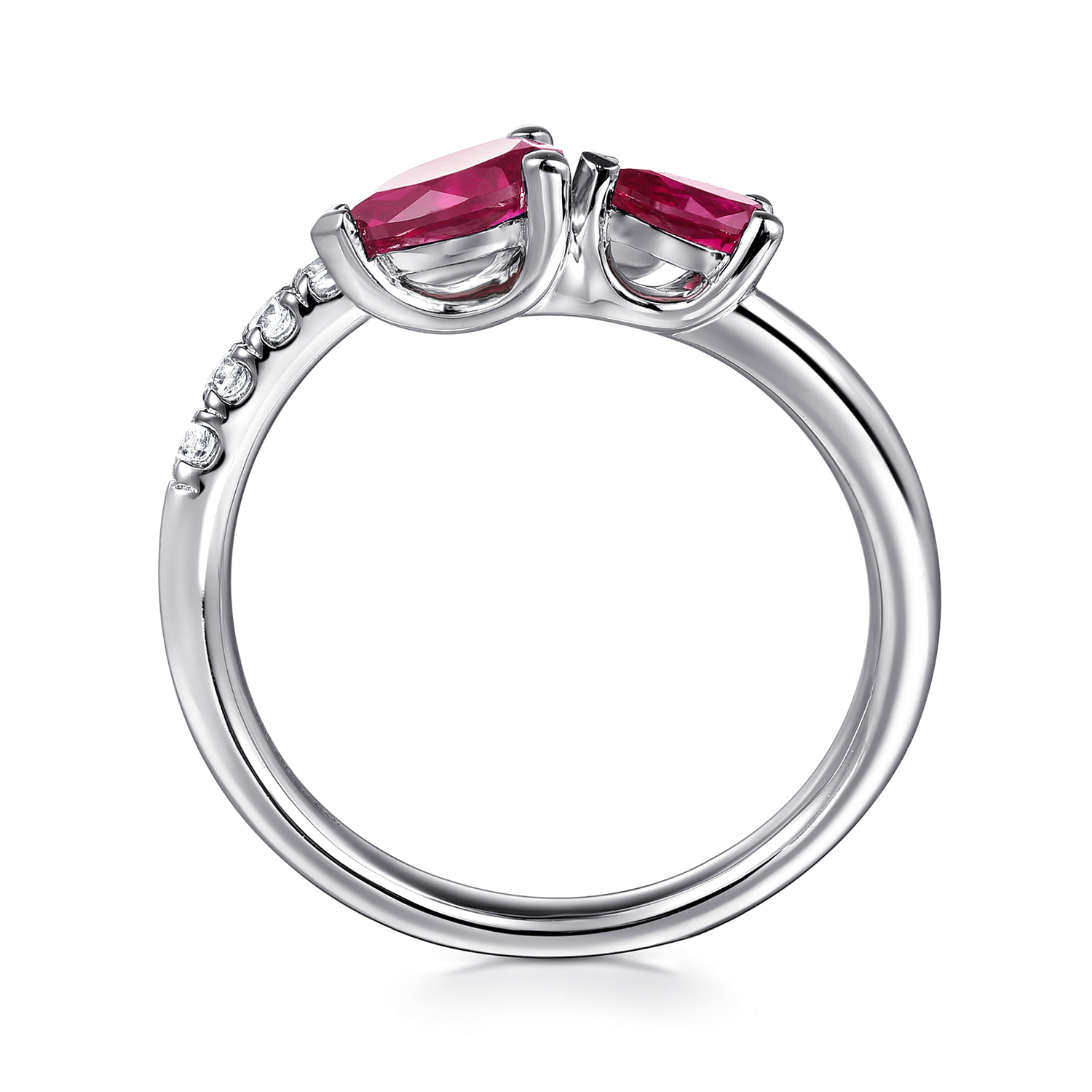 Diamond and Ruby Bypass Ring in 14K White Gold, photograph 2