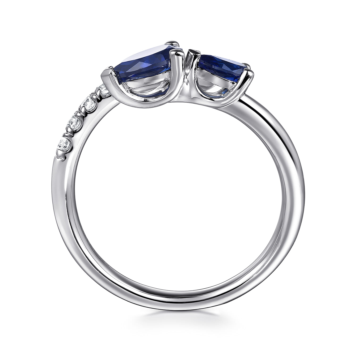 Diamond and Sapphire Bypass Ring in 14K White Gold, photograph 2