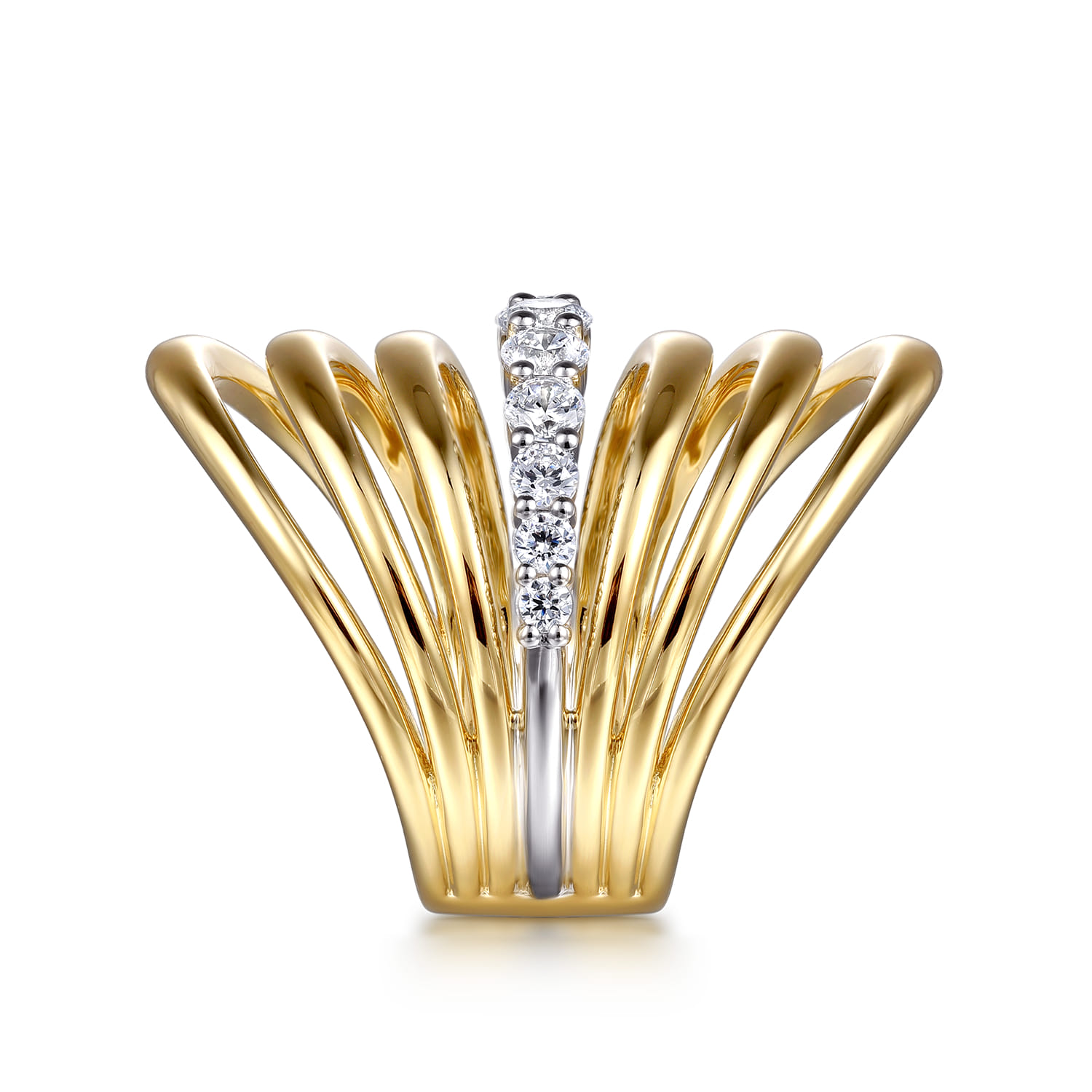 Diamond Wide Band Ring in 14K White/Yellow Gold, photograph 4