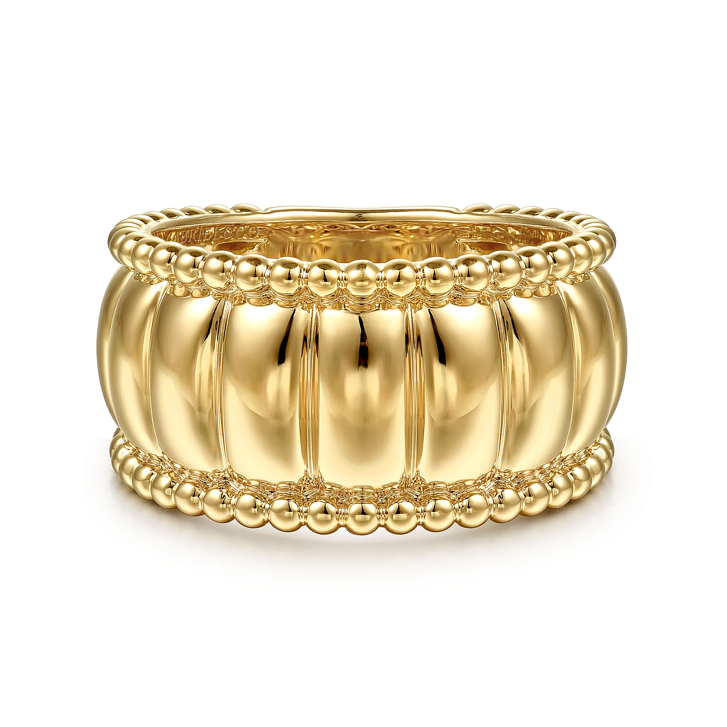 14K Yellow Gold Bujukan and Scallop Wide Band Ring