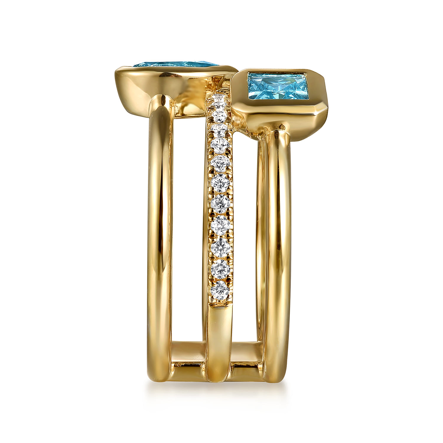 Diamond and Blue Topaz Easy Stackable Ring in 14K Yellow Gold, photograph 4