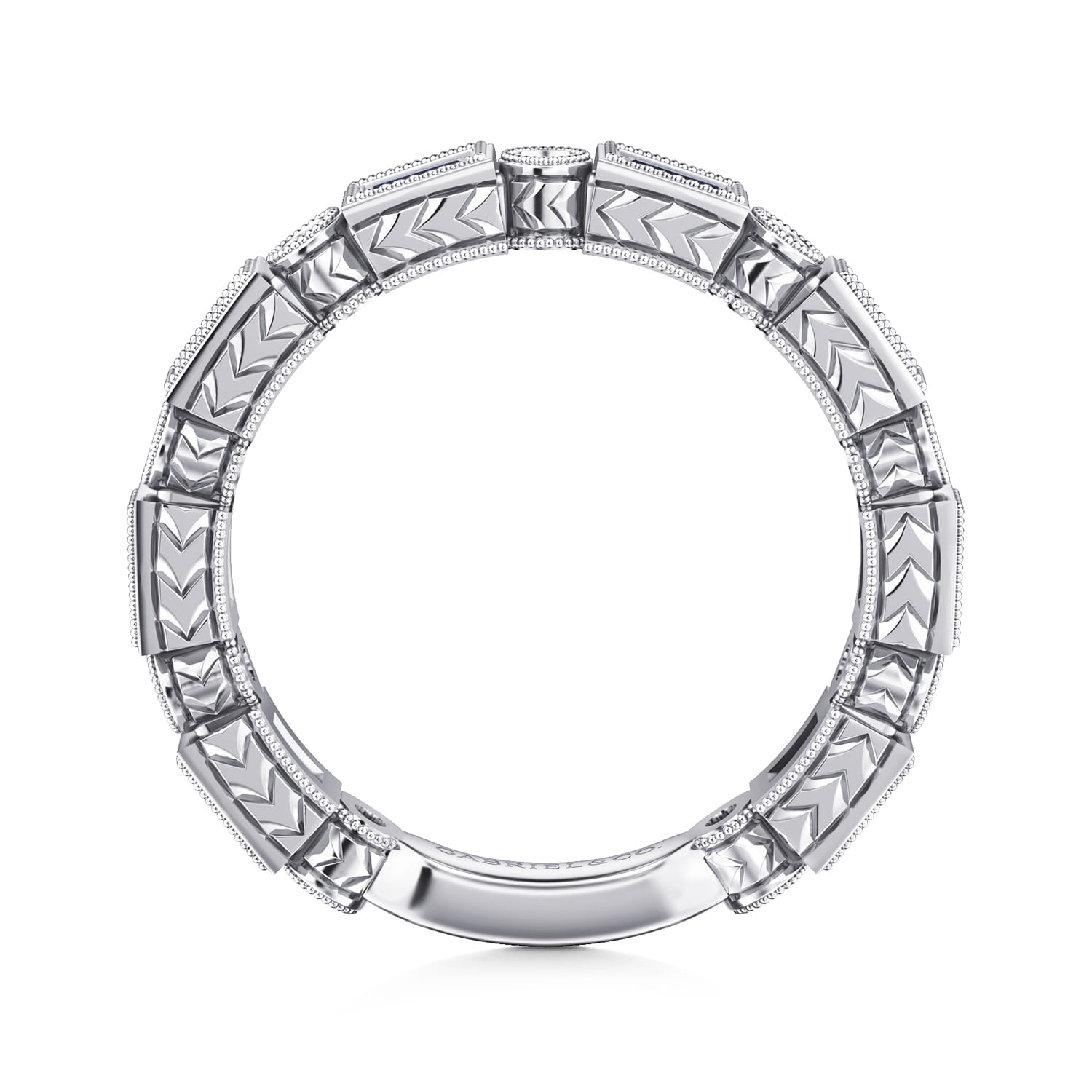 Sapphire Baguette and Diamond Round Stackable Ring in 14K White Gold, photograph 2