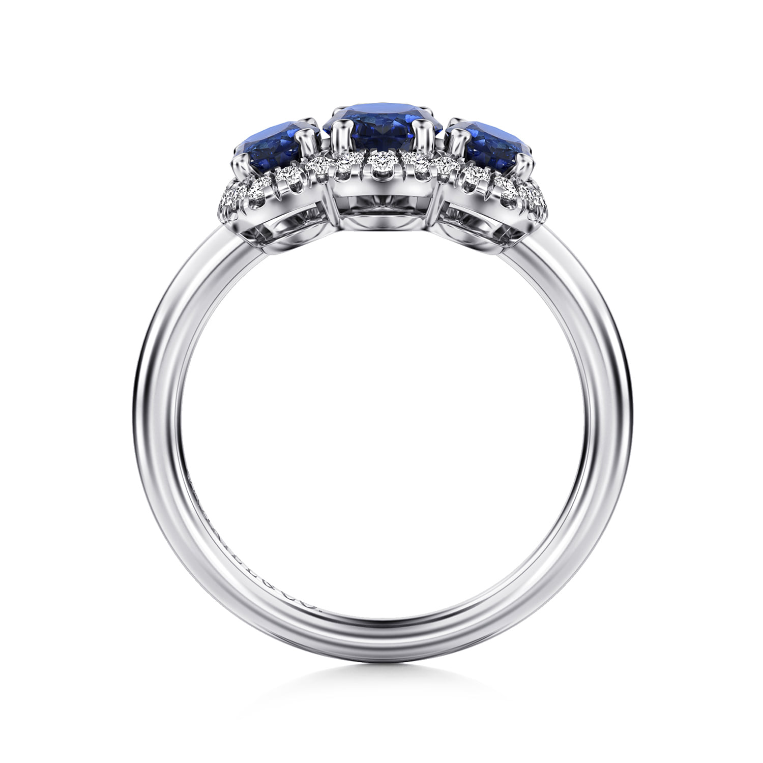 Diamond and Sapphire Oval Halo Ring in 14K White Gold, photograph 2