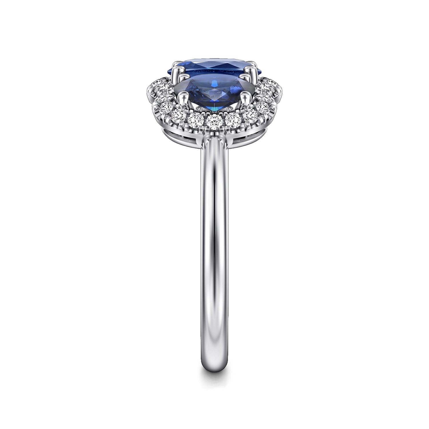 Diamond and Sapphire Oval Halo Ring in 14K White Gold, photograph 4
