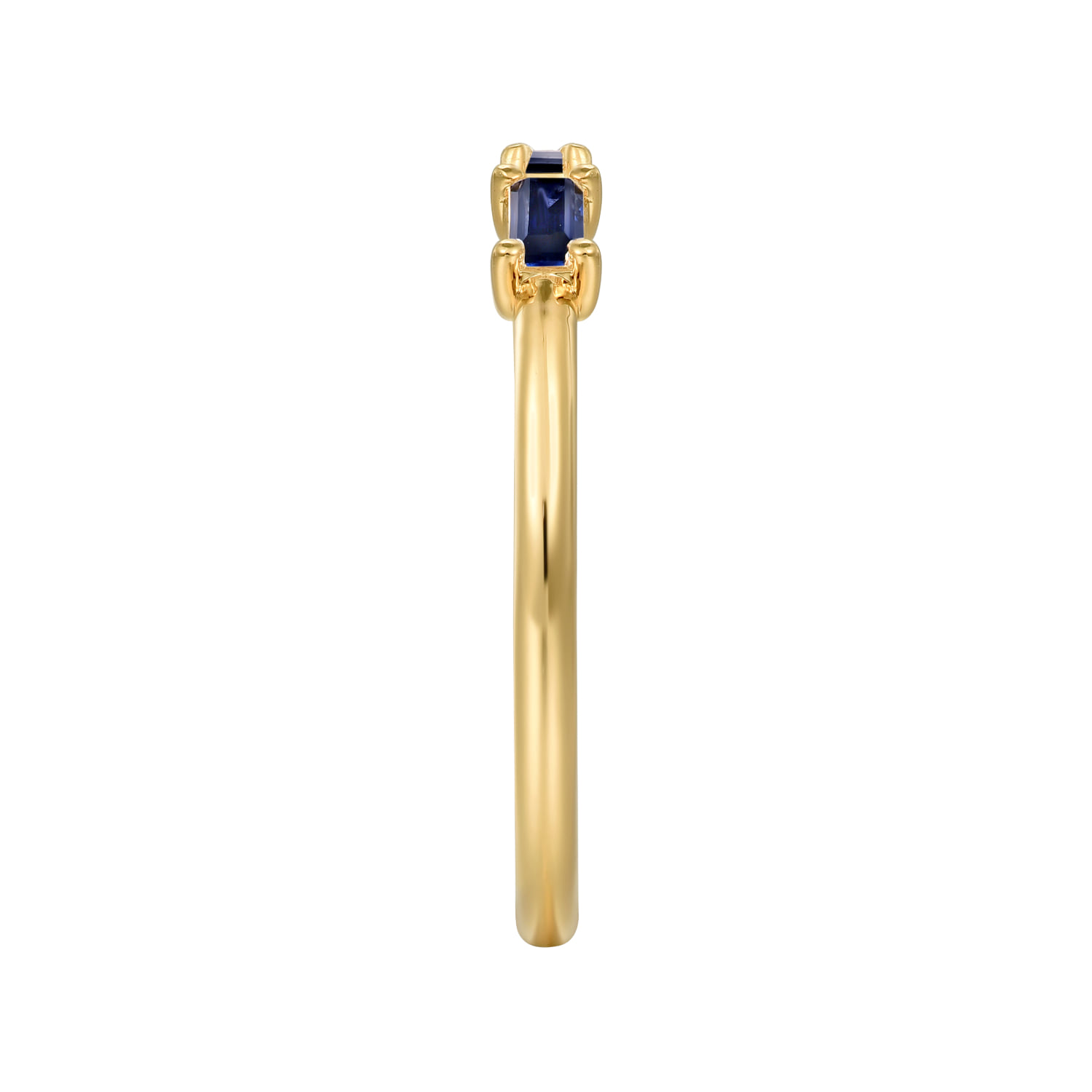 Blue Sapphire Baguette Stackable Ladies Ring in 14K Yellow Gold, photograph 4